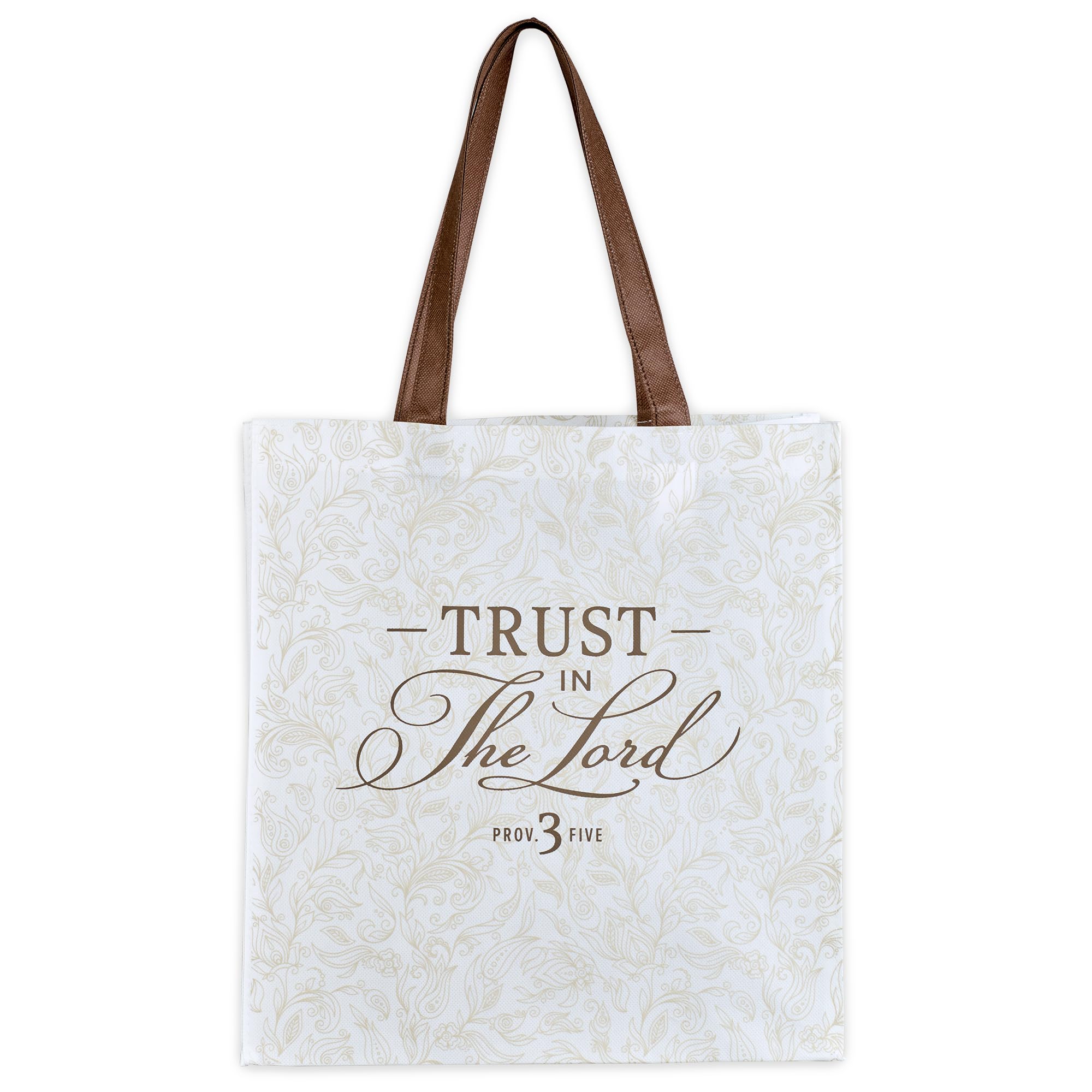 Christian Art Gifts Reusable Fashion Shopping Tote Bag for Women: Trust in the Lord - Proverbs 3:5 Inspirational Bible Verse Durable Handbag for Travel, Groceries, Books, Supplies, White/Beige/Brown