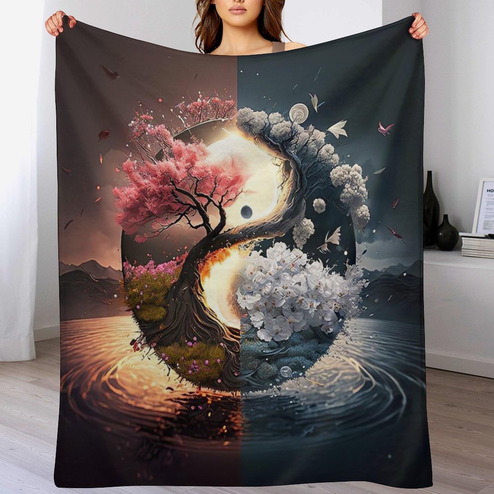Couverture de canapé cerisier japonais en flanelle de lit 140x180cm