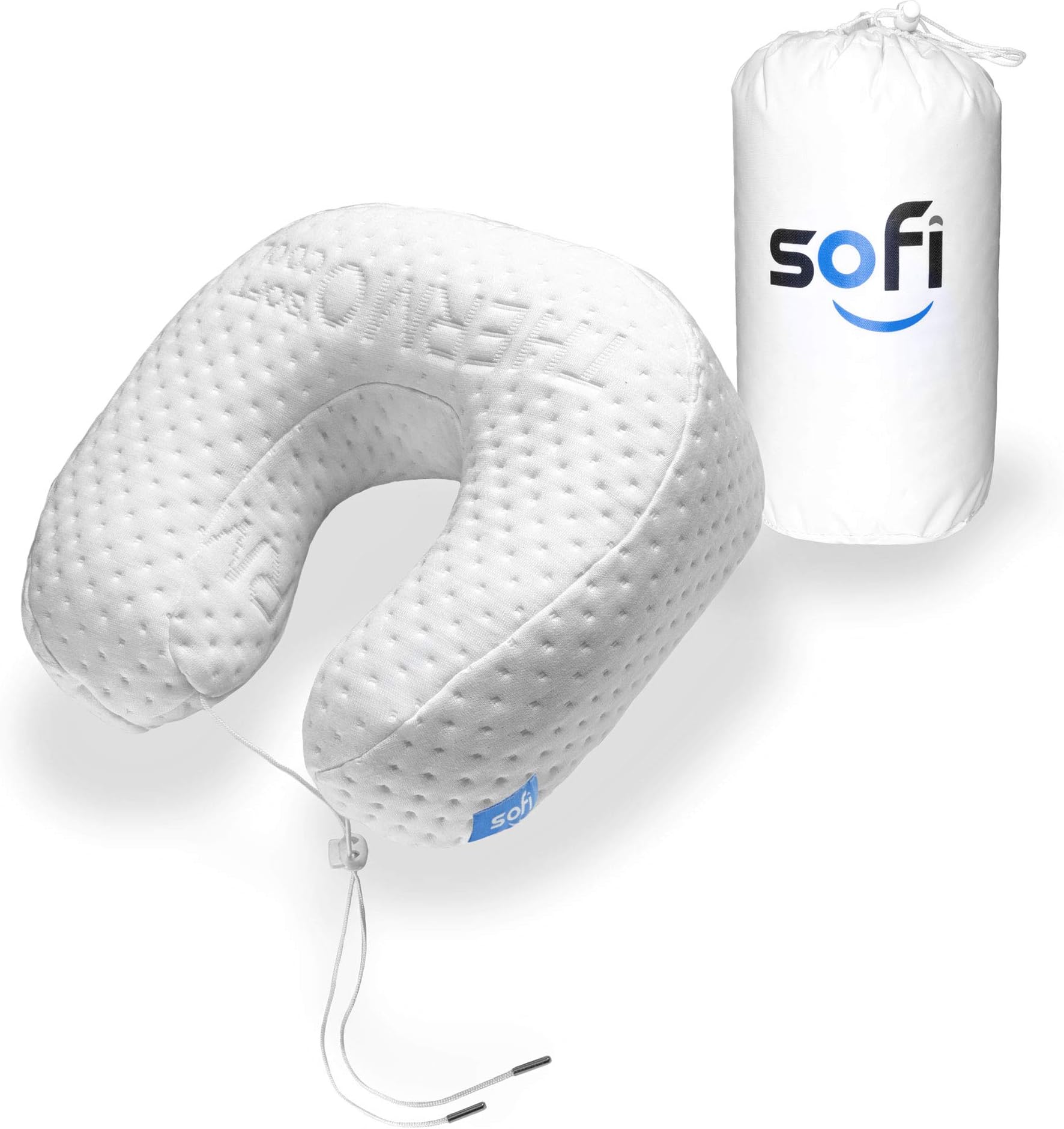 sofi Travel Pillow - Soft Orthopedic Memory Foam - Anti-Sweat - Heat Regulating Cover & Cooling Vents - Includes Travel Bag