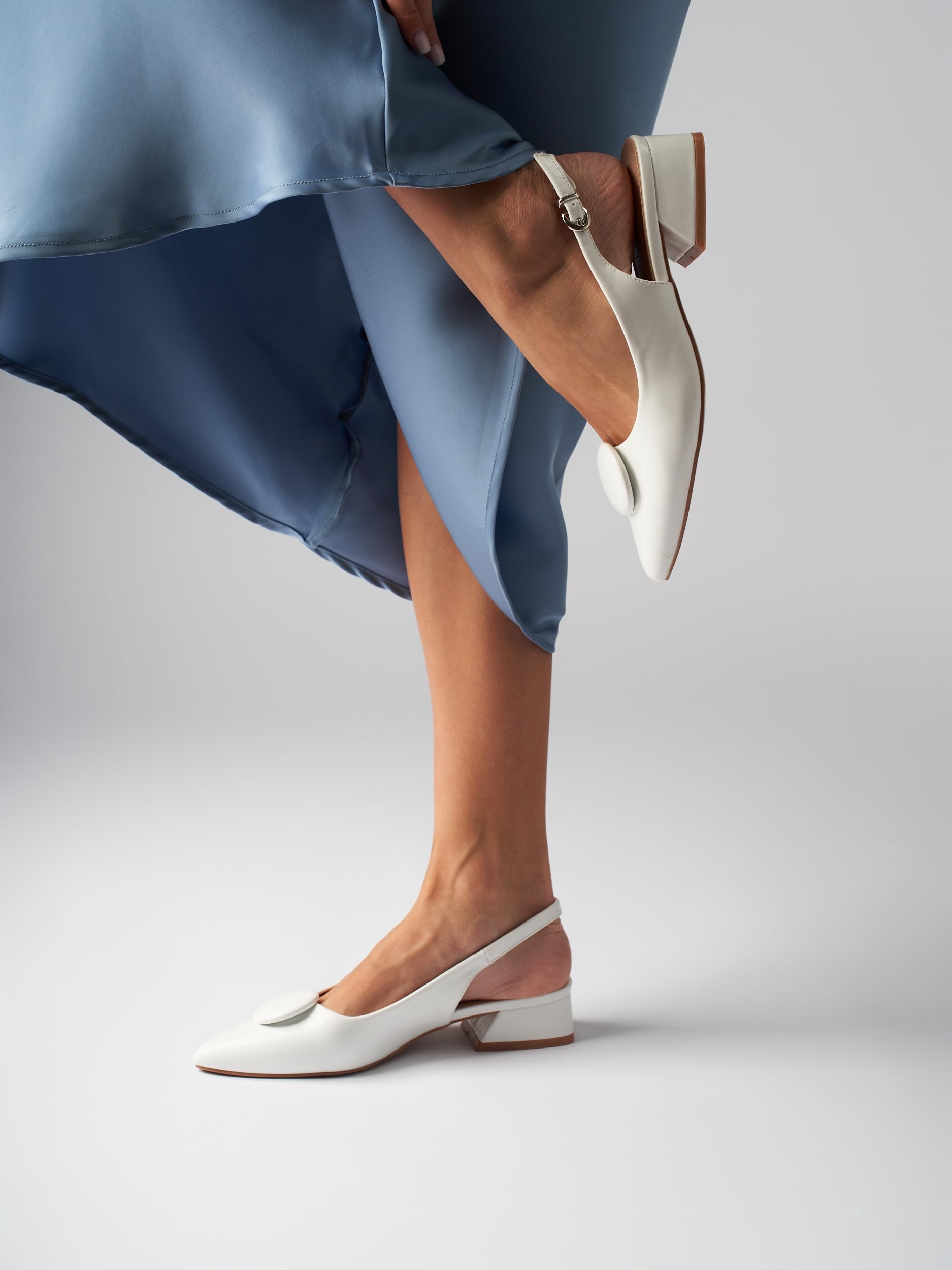 Scarpe con Tacco, Décolleté Donna, 4 cm Tacco Largo, Slingback, Nero/Bianco/Blu/Bordeaux/Nero/Gialla/Tortora/Beige, Similpelle, Ecopelle Scamosciata, Cinturino sul Retro, ML682-0716