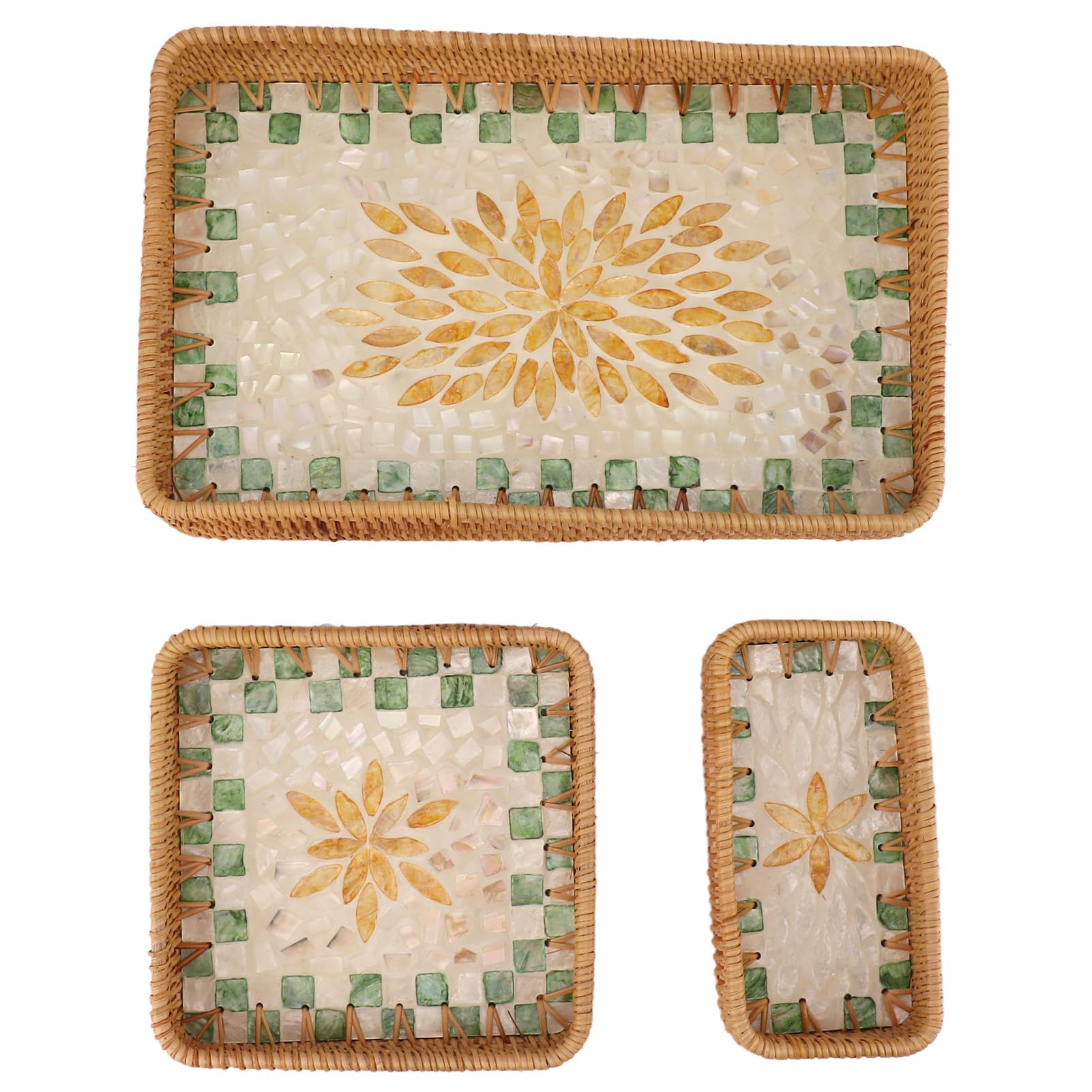Plateau en rotin contre le désordre de table avec ce set de rangement treillis vert 3 pièces