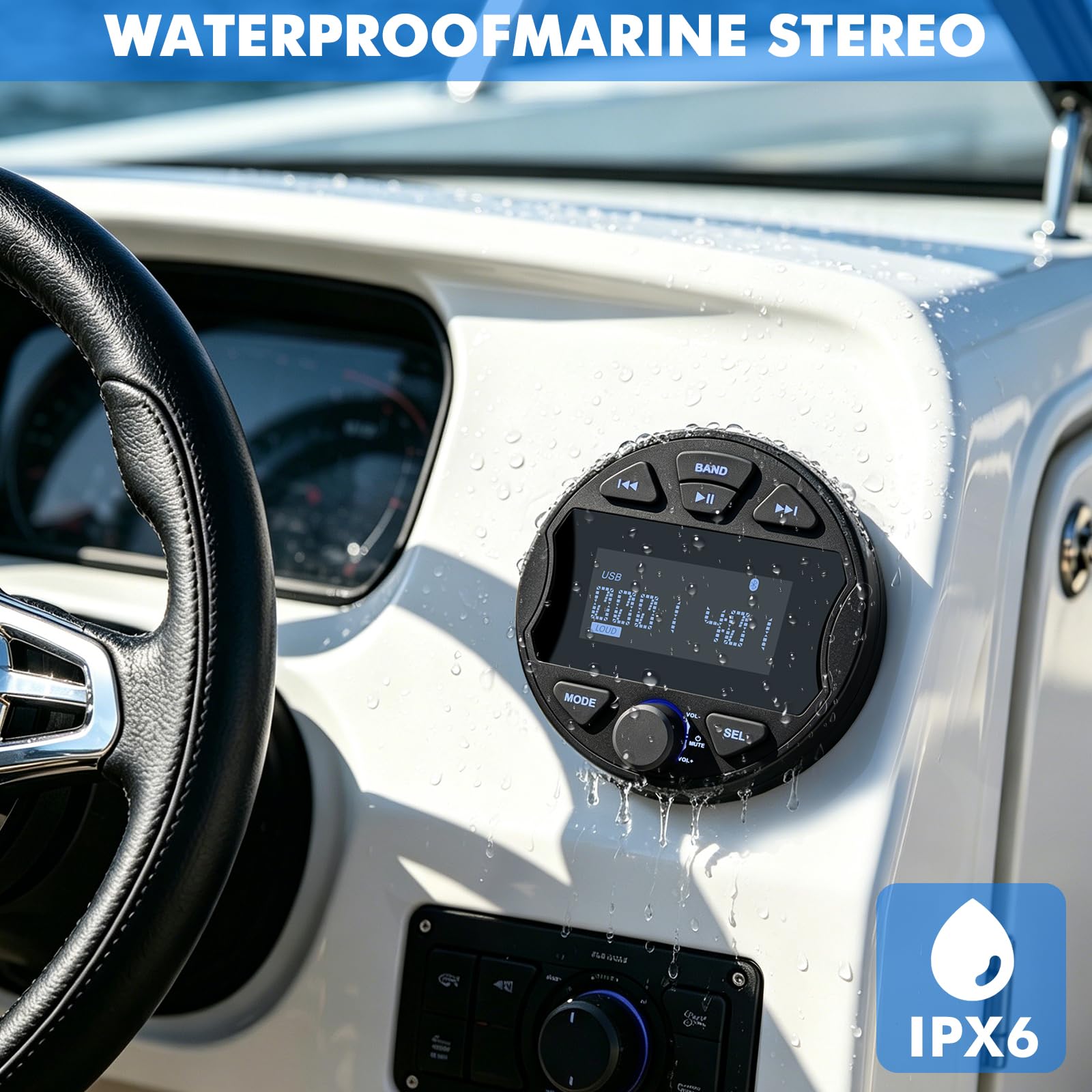 Marine Radio Subwoofer Boot Stereo MP3 mit BT-Streaming, FM/AM, USB, IPX6 wasserdicht für Boote, Yachten und Fachgebrauch – klarer Klang für Bootsbesitzer und Wassersportler