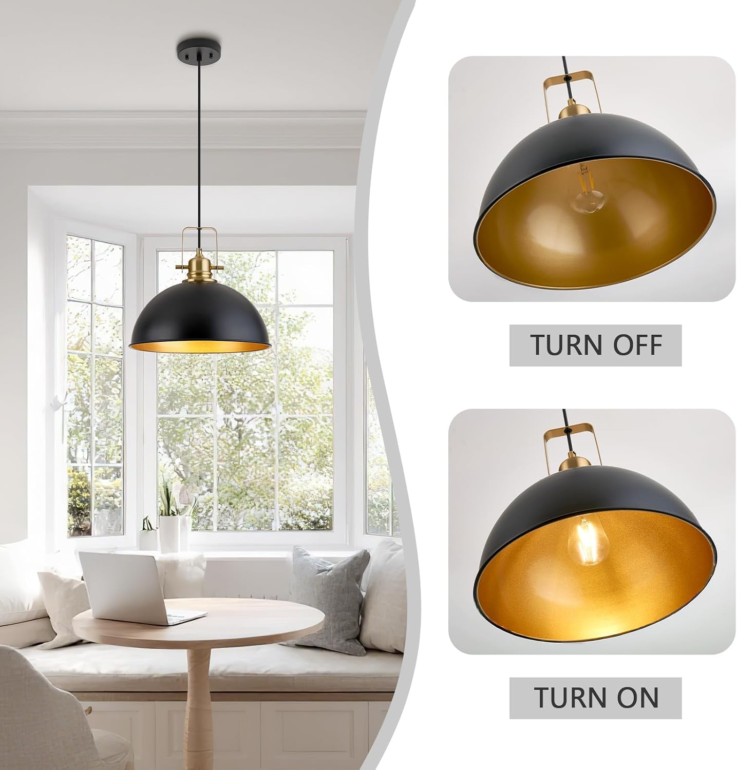 Farmhouse Pendant Light, 13.8" Matte Black Pendant Light Kitchen Island with Adjustable Cord, Vintage Dome Hanging Lights for Dining Room Cafe Bar Hallway Worktops, M, 1 Pack