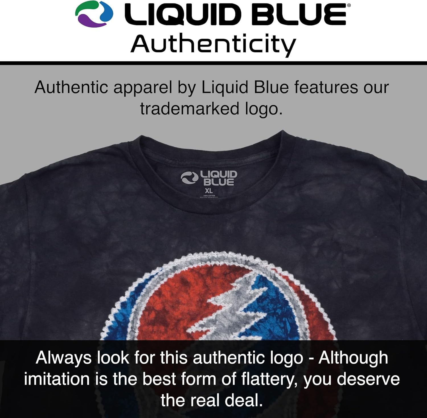 Liquid Blue Tie-Dye Stealie TD Vintage Band Tee – Grateful Dead T-Shirt, Organic Cotton, Psychedelic Concert Shirt for Men - Image 3