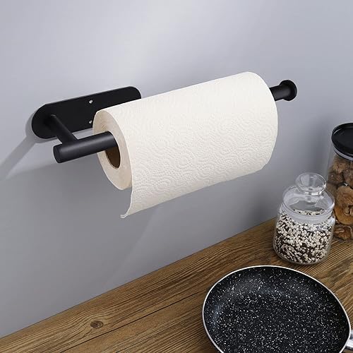 Miniatura 7 de Soporte para toallas de papel para debajo del gabinete, soporte de rollo de papel autoadhesivo para montaje en pared, soporte de papel de acero