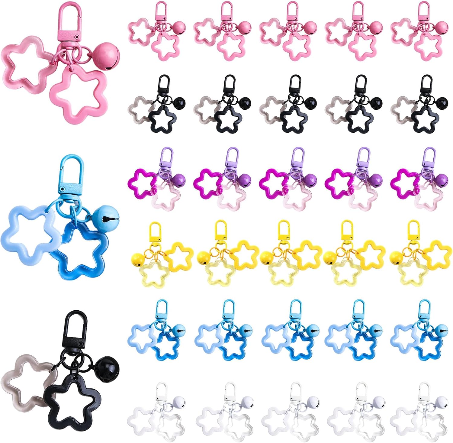 Acrylic Star Keychain Decoratives Candy Color Bells Pendant Accessories for Car Keys Purse Lanyards Dog Collar DIY Craft