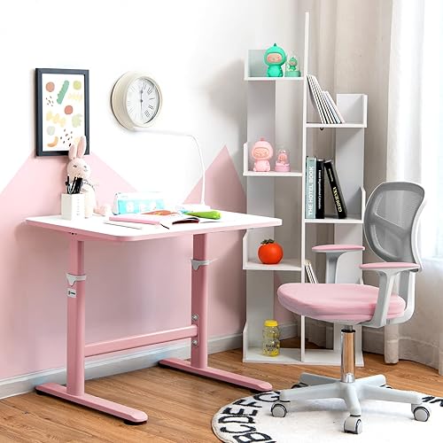 Miniatura 2 de HONEY JOY Silla de escritorio para niños, silla de estudio para niños de altura ajustable, silla giratoria de malla para estudiantes, ruedas