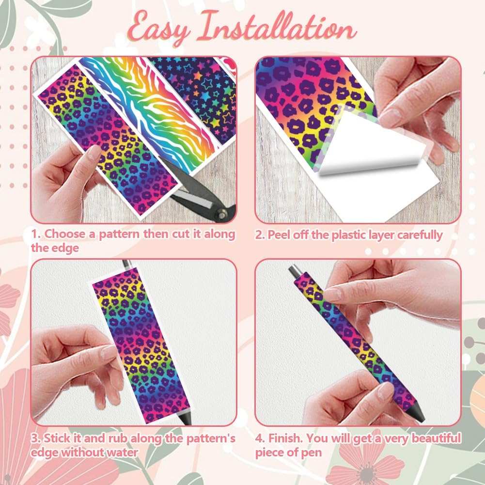 Peacoblue UV DTF Pen Wraps Transfer Sticker Decal Colorful Neon - 48pcs Waterproof HD Print UV DTF Vinly Pen Adhesive Decals for Personalized DIY Blank Pencil Pen Decorative Crafts Gifts Giving