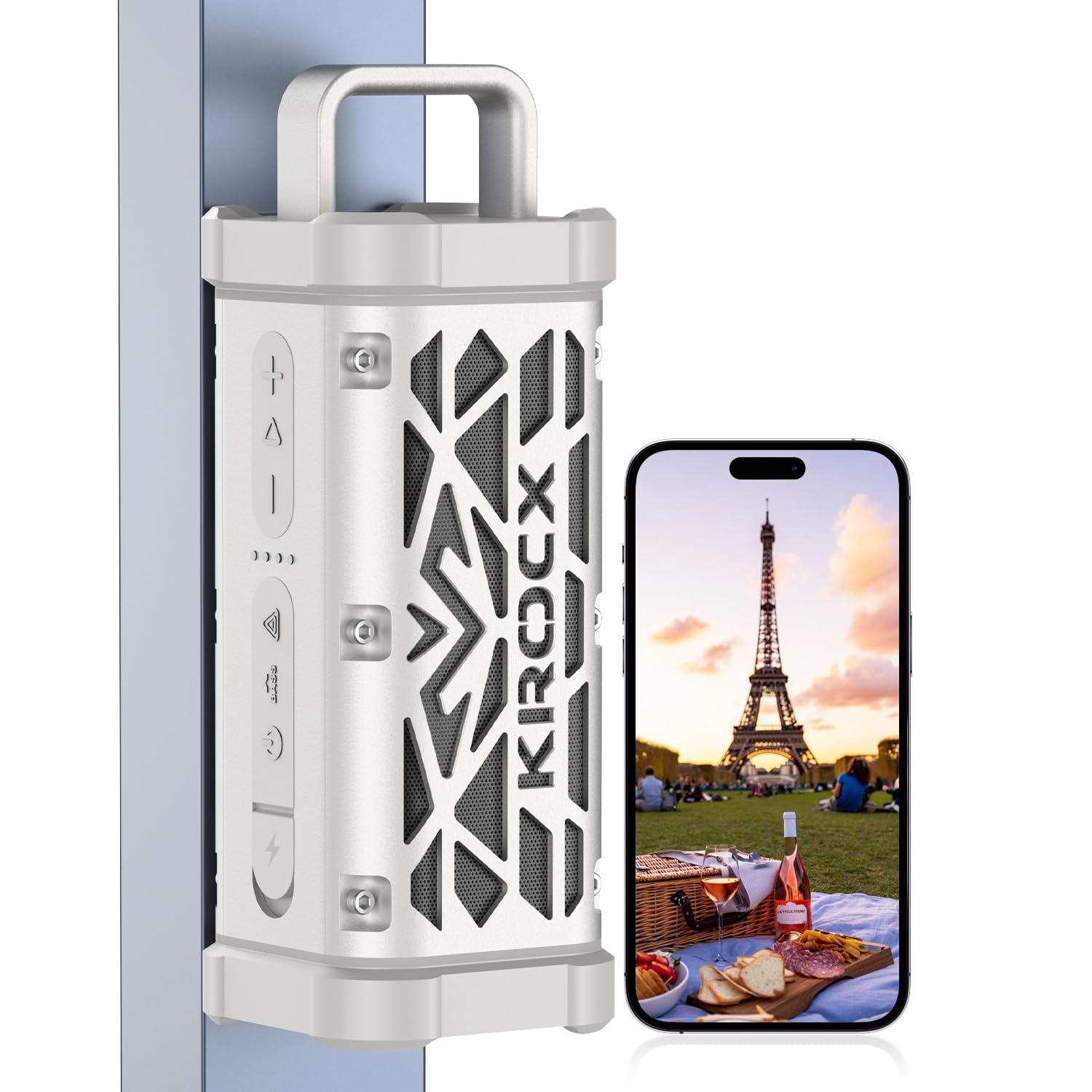 TRAVOR Enceinte Bluetooth en Aluminium Robuste et Magnétique, 45W Bass Boost, IP68 Étanche et Antichoc, Jusqu’à 25 h d’Autonomie, pour Camping-Car, Vanlife, Voyage et Aventures en Plein Air