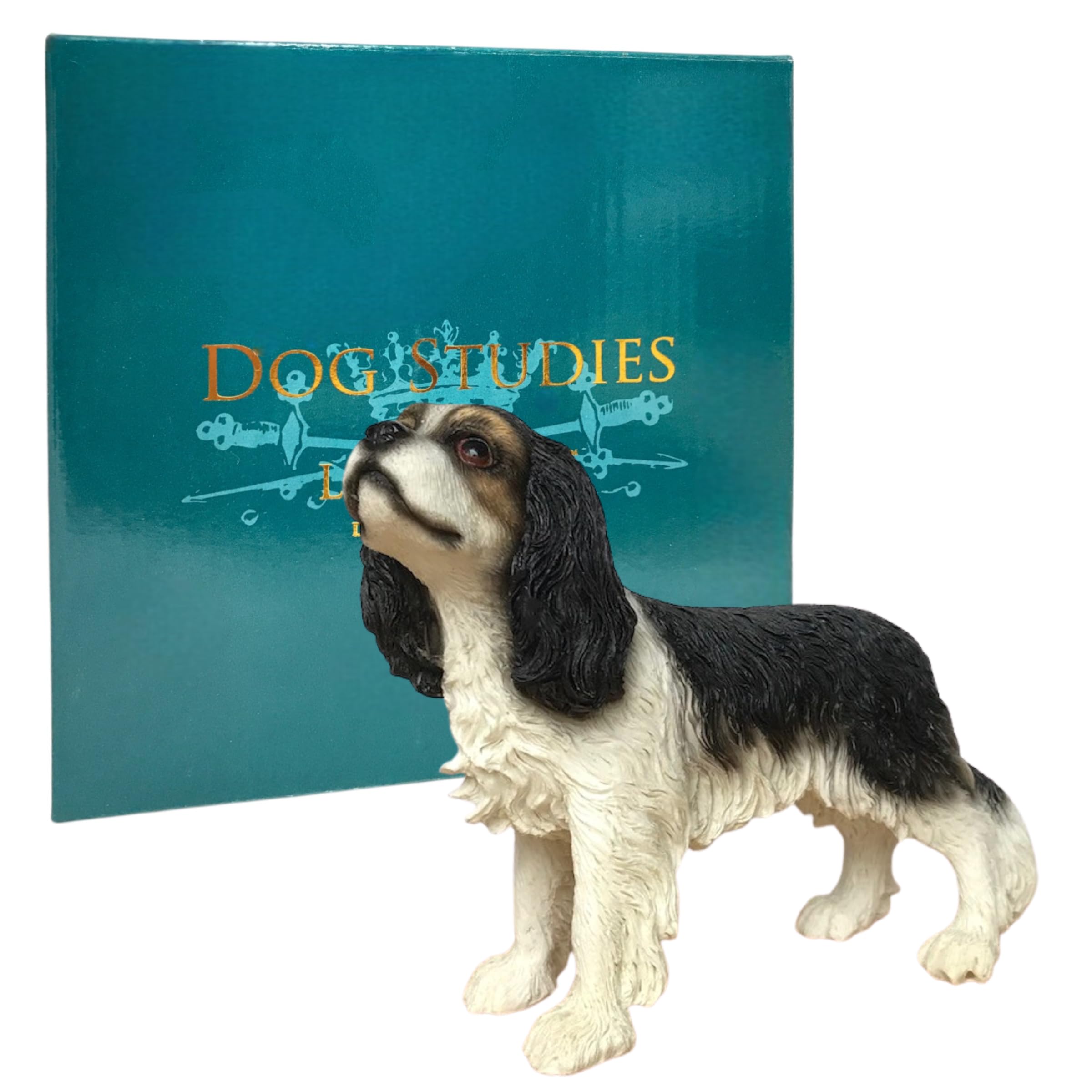 Animal Crackers Realistic standing Tricolour Cavalier King Charles Spaniel Dog figurine from the Dog Studies range, in coloured gift box, great dog lover collectible gift