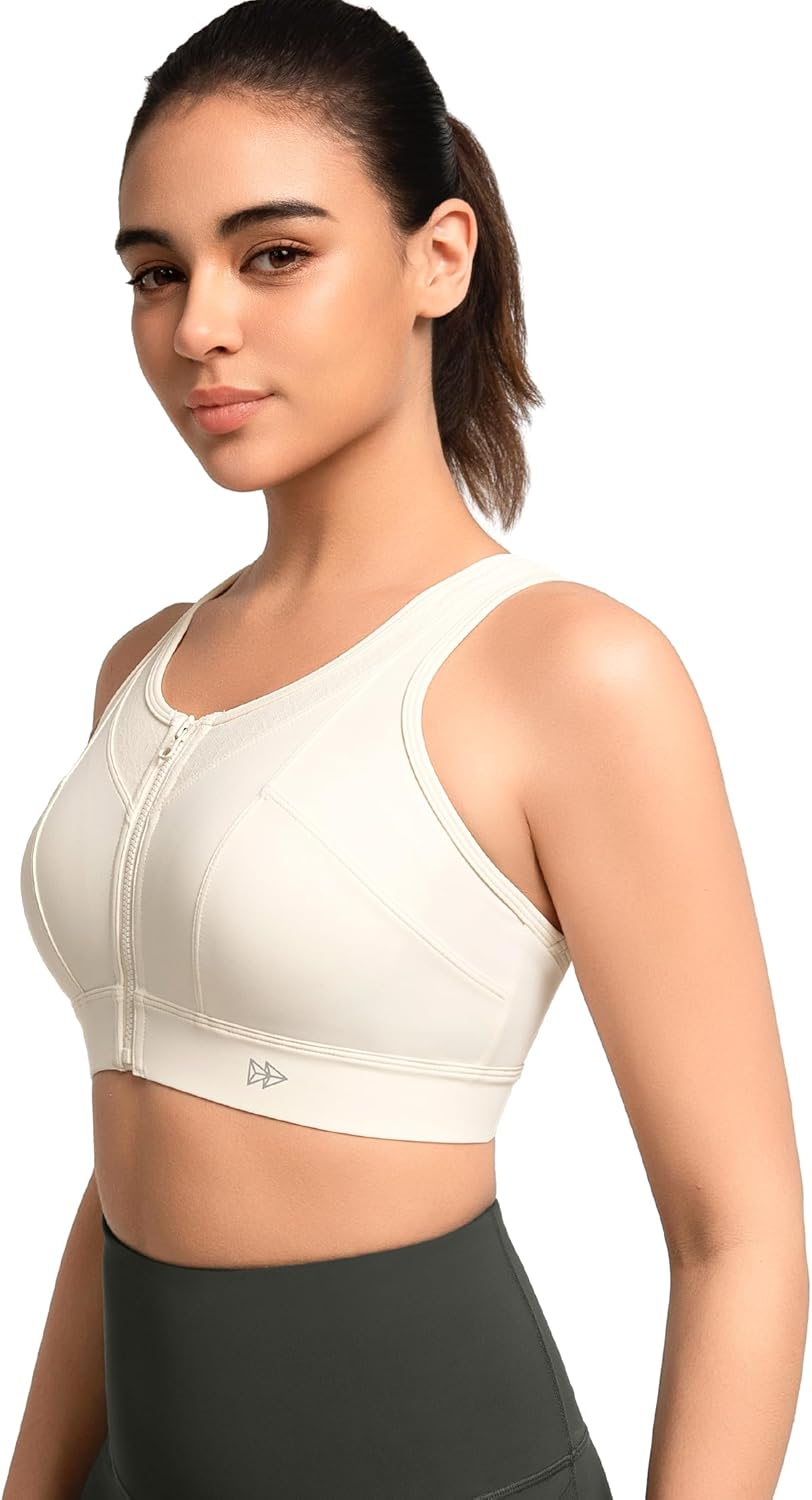 Yvette High Impact Sports Bras for Women Front Zip Supportive Running Bras for Large Bust Plus Size - Image 3