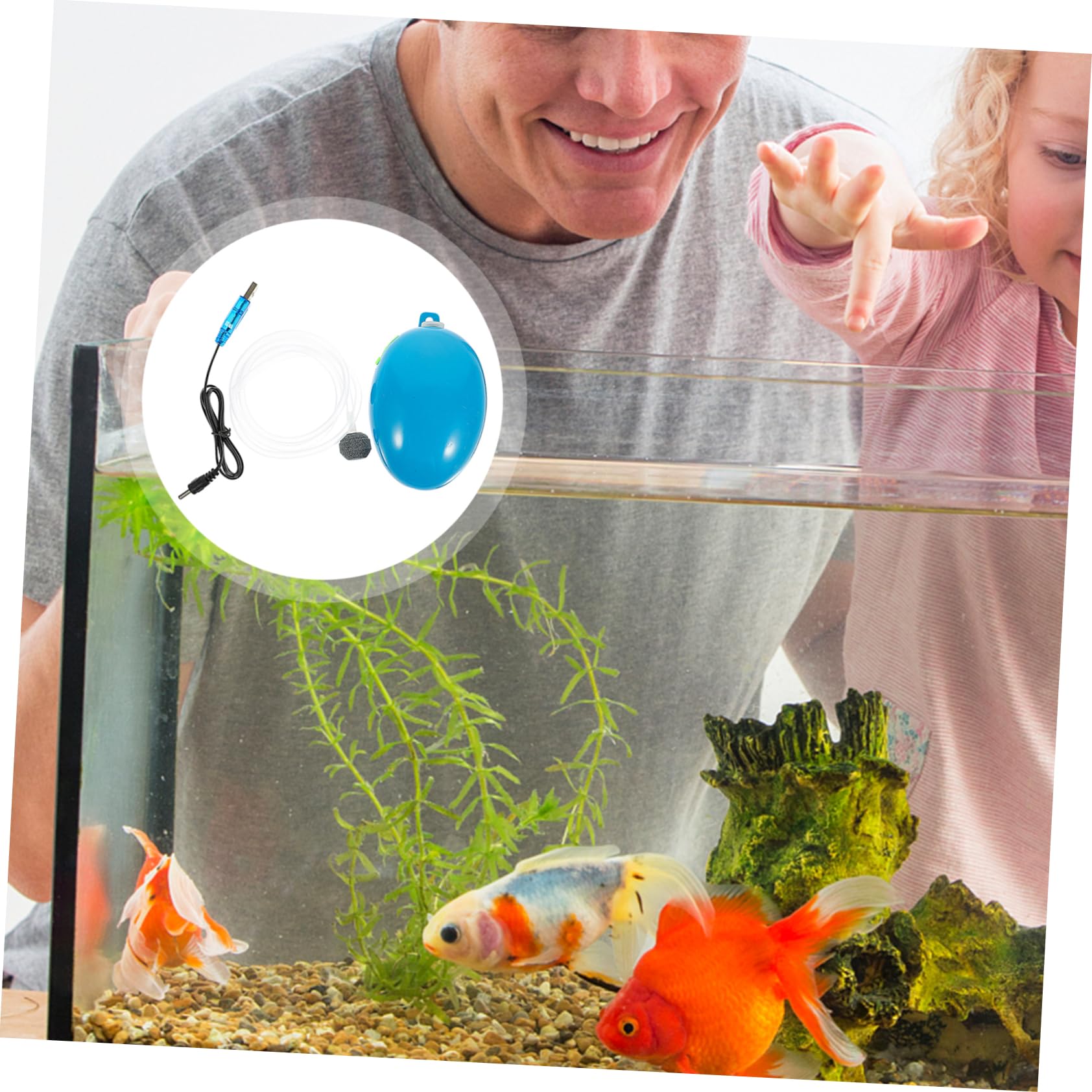 POPETPOP Bomba de oxigeno para pecera Agua Limpiador revestimientos Piscina Recargable Accesorios pecera Suministro Bomba de oxigeno Pesca Suministro de Pesca Metal Blue