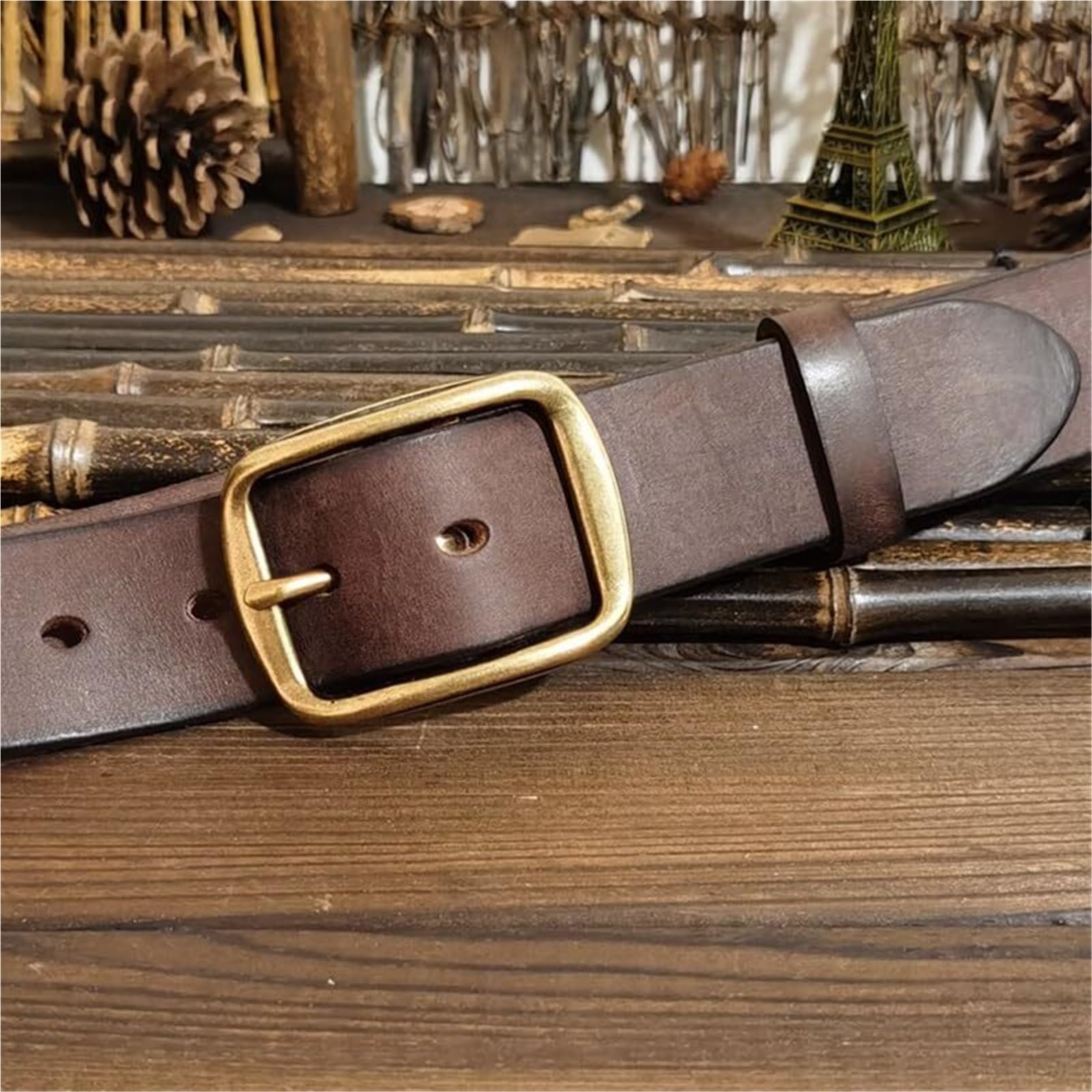 Cintura Unisex In Pelle, Stile Country Casual Quotidiano, Larghezza 1 1/2", Fibbia In Ottone Anticato, Cinturino Retrò Fatto A Mano