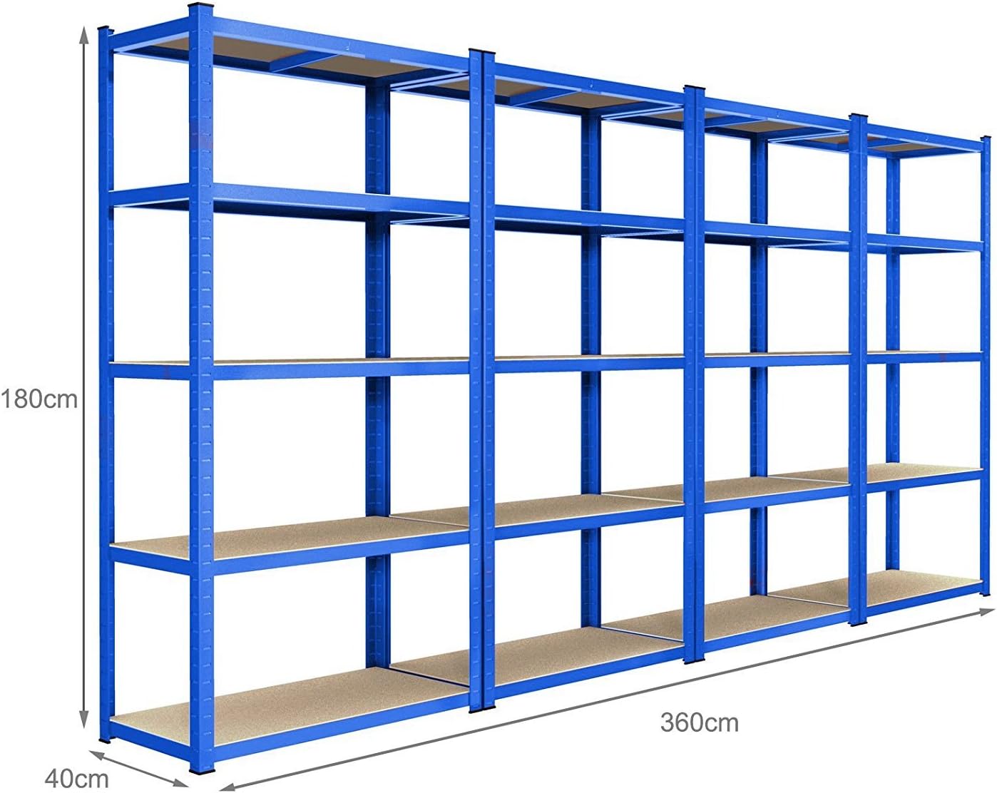 Cownic Heavy Duty 5 Tiers Boltless Shelving Unit Commercial Racking Garage Shelving Unit Storage Shelf Display (4 x Unit, Blue)