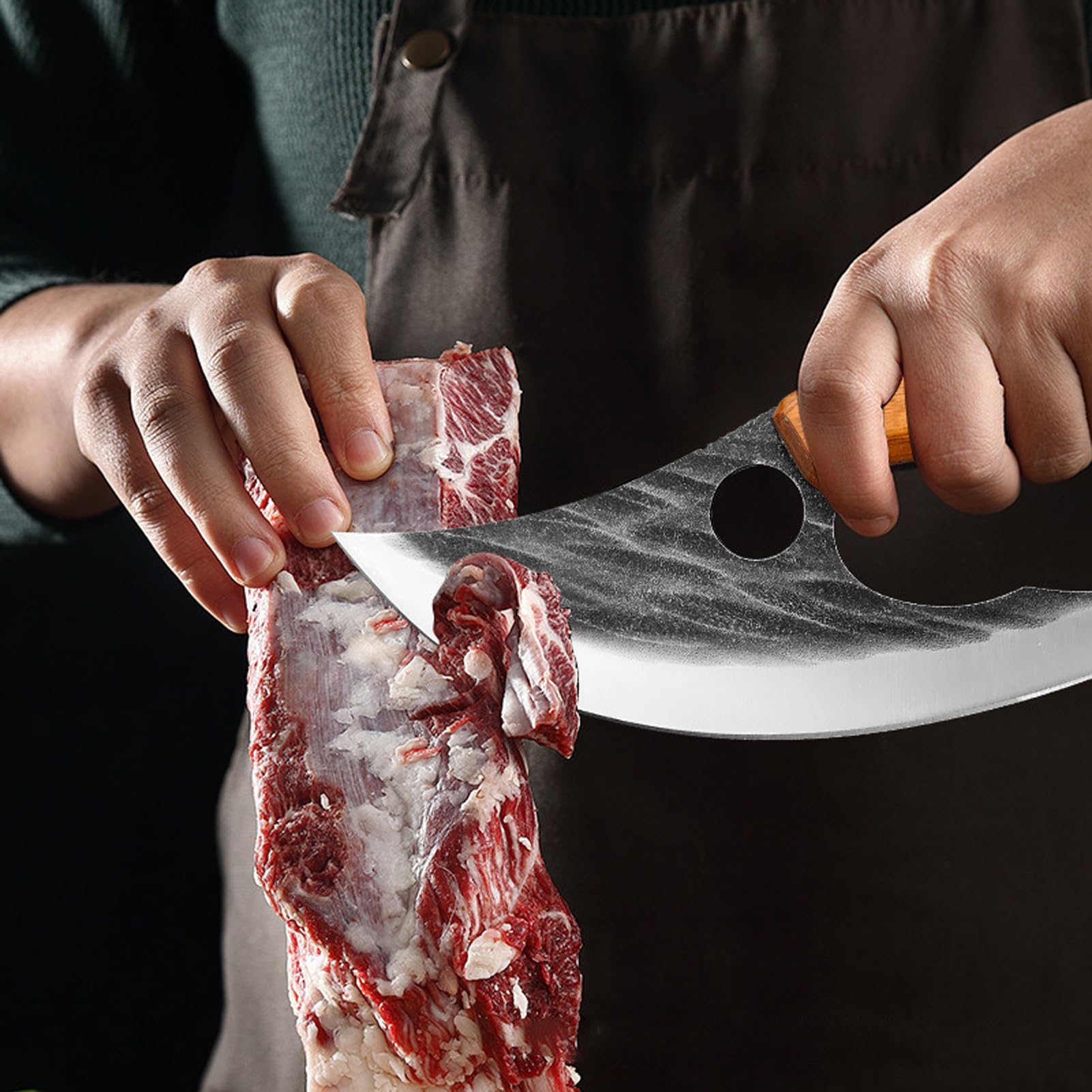 maison et en plein air couteau de cuisine Ulu Style Chef couteaux forgé à la main Cuisine Full Tang High Carbon Steel Effortless couteau avec étui en cuir