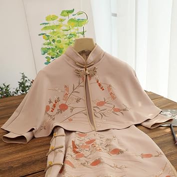 CBROOT Women'S Chinese Cheongsam Dress - Modern 3/4 Sleeve Long Cheongsam Slim Dress Autumn Winter Elegant Traditional Evening Party Wedding Dresses Qipao Jacket Clothes