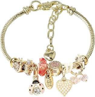Charm Bracelets for teen girls exquisite cute cartoon friendship bracelet Gold Stainless Steel Bangle birthday Gift box Adjustable little girls kids jewelry holiday gifts