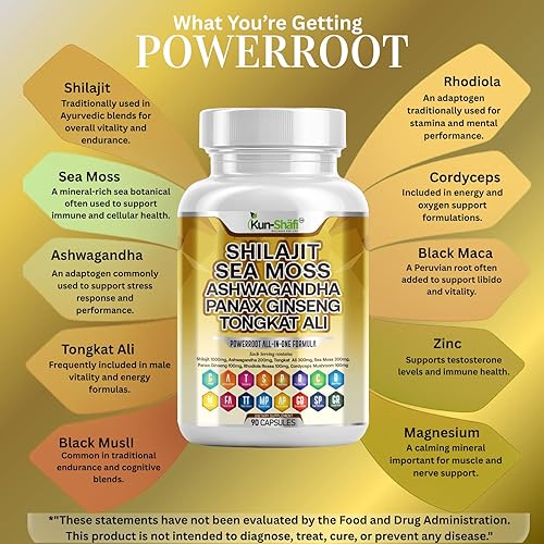 Miniatura 4 de Complejo Shilajit - Musgo marino, Tongkat Ali, Ashwagandha, Ginseng, zinc, CoQ10, PQQ y magnesio - Cápsulas de ácido fúlvico para energía, vitalidad