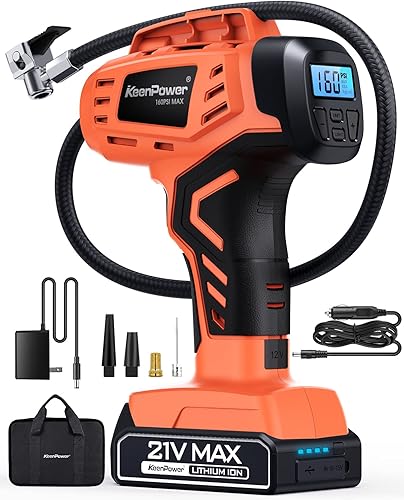 Miniatura 9 de KeenPower Compresor de aire portátil para inflador de neumáticos, 2 veces más rápido, inflador de neumáticos de mano de 160 PSI alimentado por