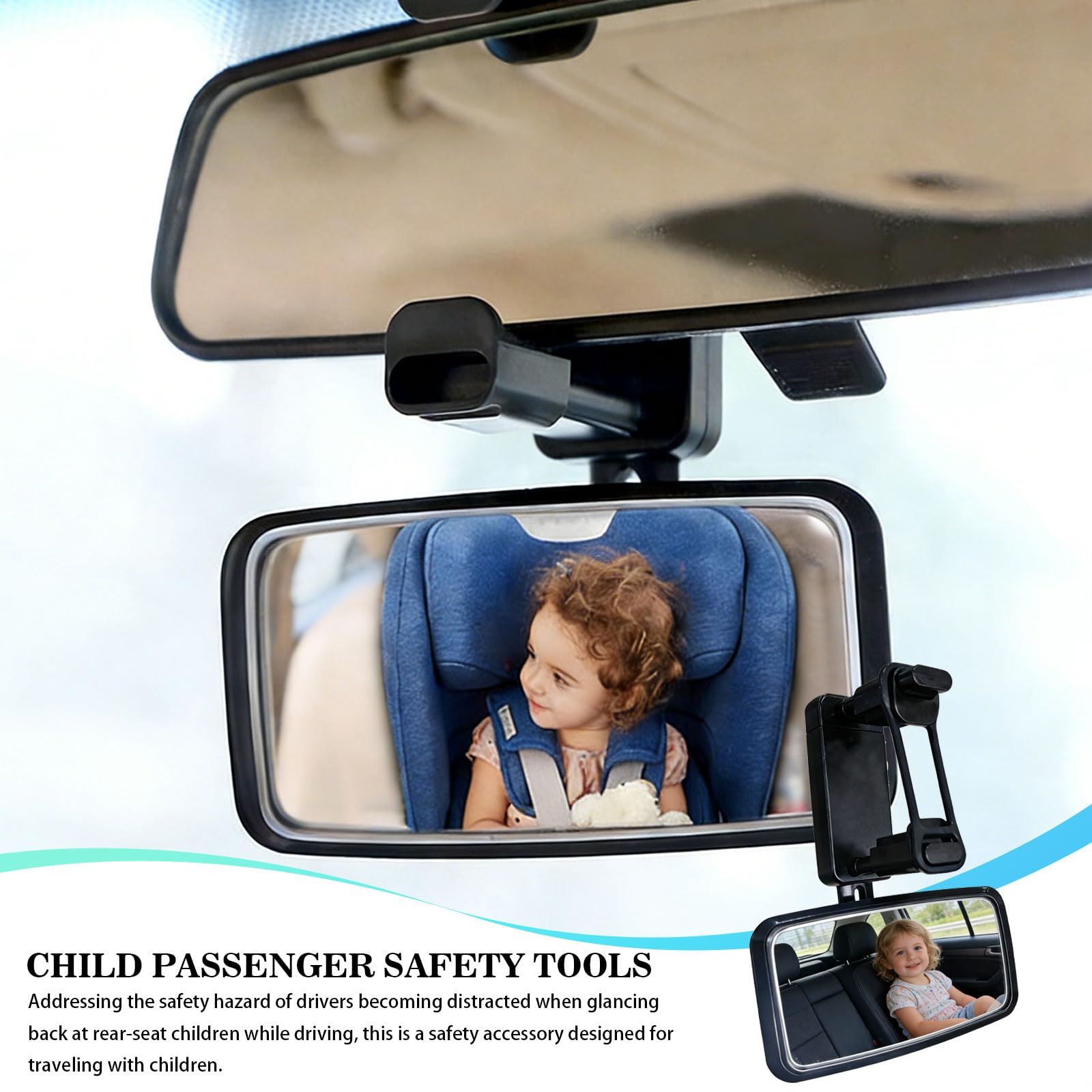 Espejo Retrovisor para Bebé Coche, Gran Angular Ajustable 360°, Cristal Irrompible Antirreflejos, Instalación Rápida con Clip Universal, Compatible con SUV, Coches y Camiones, Visibilidad Total