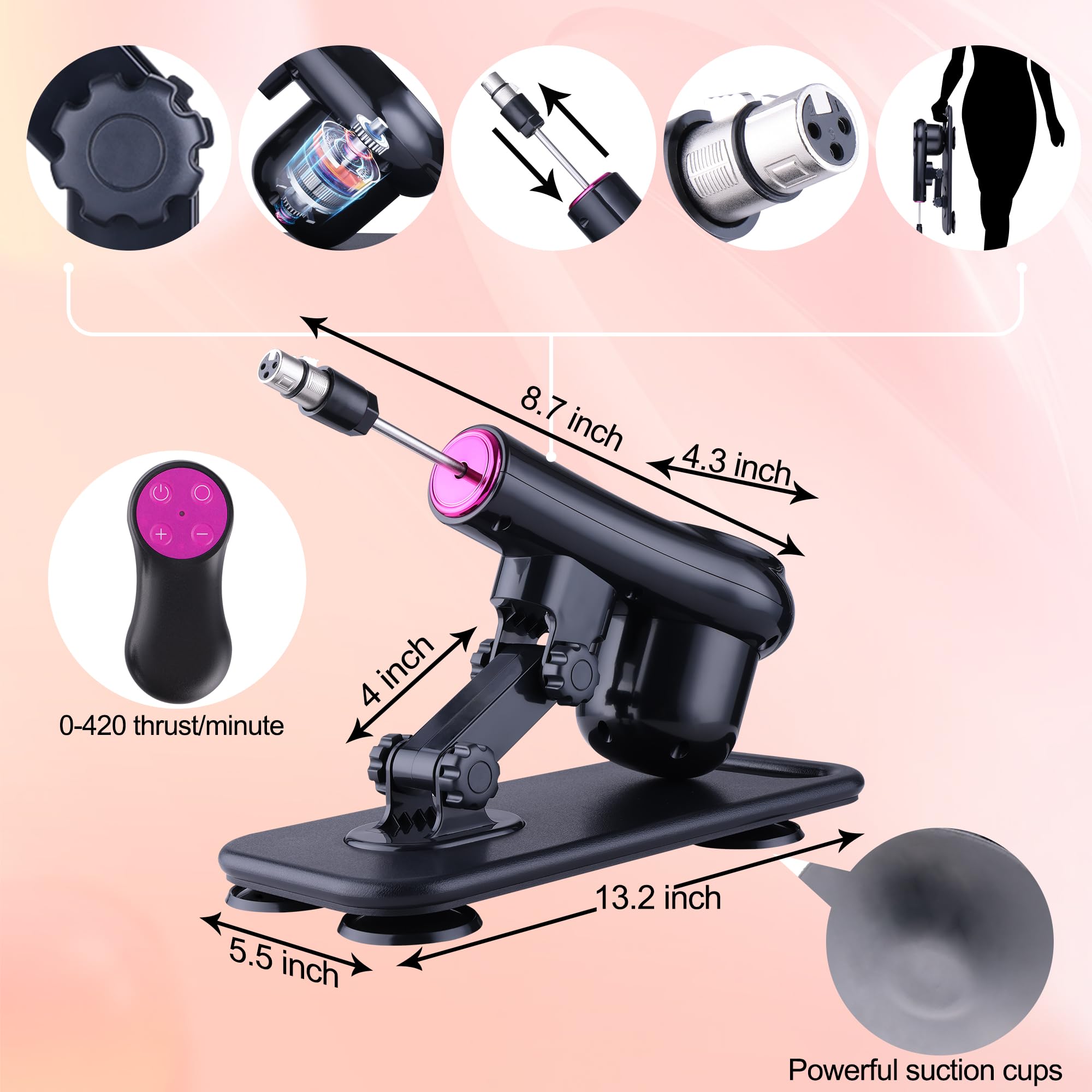 Sex Machine Dildo Machine for Women,Fuck Machine with Powerful Suction Cups,Thrusting Machine with 3Xlr Connector,Thrusting Machine with 8 Attachments Sex Toys: Black One