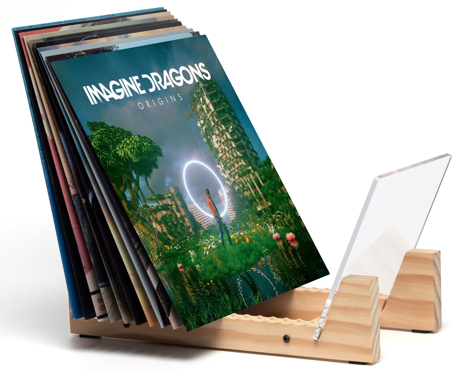 Sponsored Ad – KAIU Vinyl Record Storage - Solid Wood with Crystal Clear Acrylic Holder - Premium Design, Perfect 12" LPs or 7" Singles Display Unit - Stores and Supports up to 50 Albums (Natural)