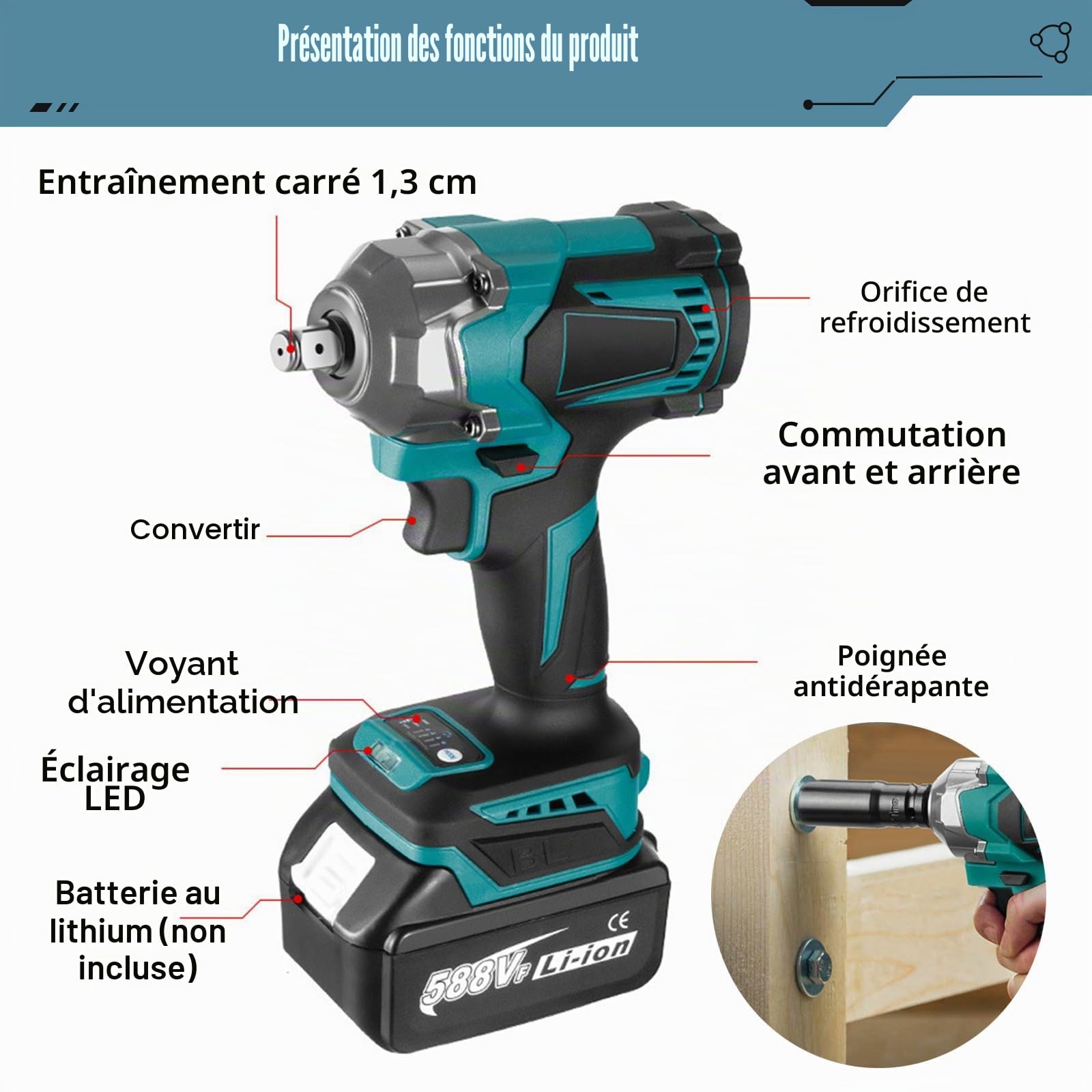 Clé à Chocs Sans Fil Brushless compatible avec Makita 18V batterie | 700 Nm 1/2" Boulonneuse a Choc Electrique, Visseuse à Chocs avec 6 Douilles, pour Changement Pneus Voiture (sans batteries)