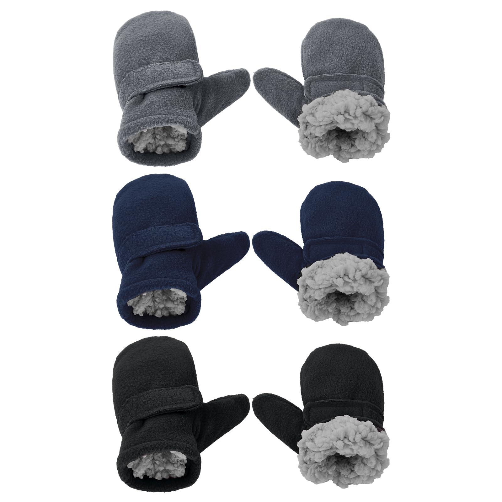American Trends Guanti da neve per bambini, 3 paia di guanti da neve per bambini, in pile caldo, per bambini, colore nero, blu navy e grigio scuro, M (misura 1-2 anni)