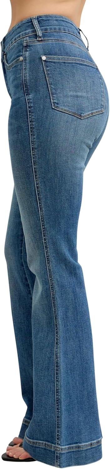 Judy Blue Women's High Rise Tummy Control Double Button Waistband Flare Jeans