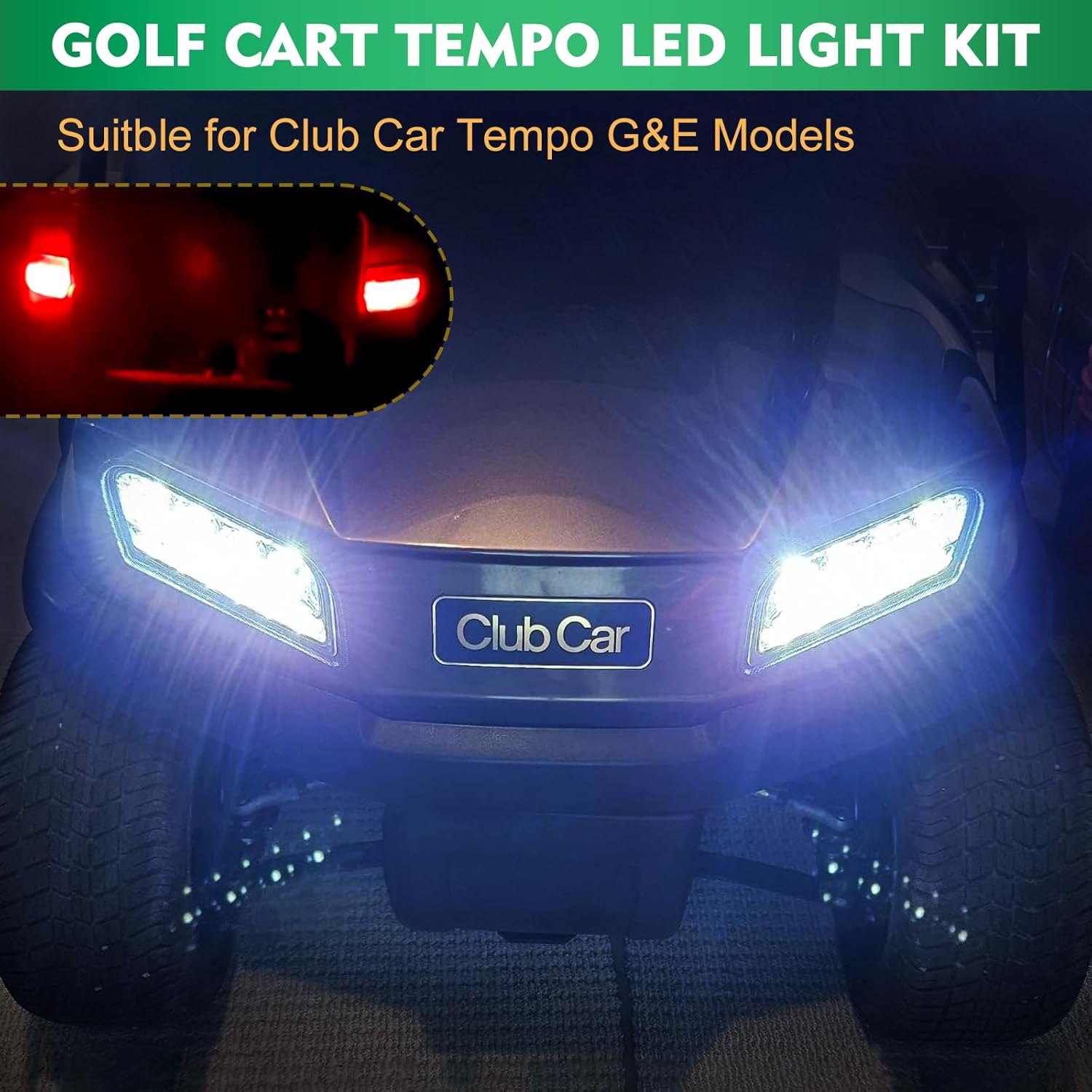 DRIVE UP Club Car LED Tempo Light Kit for Club Car Tempo Golf Carts, Golf Cart LED Headlight and Tail Light with Harness Kit for Tempo Gas and Electric Golf Carts
