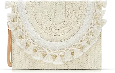 QTKJ Bohemian Beach Bag, Crossbody Bags for Women, Tassels Straw Clutch Purses, Handmade Woven Purse, Tassel Handbags for Vacation, Travel, Daily Matching