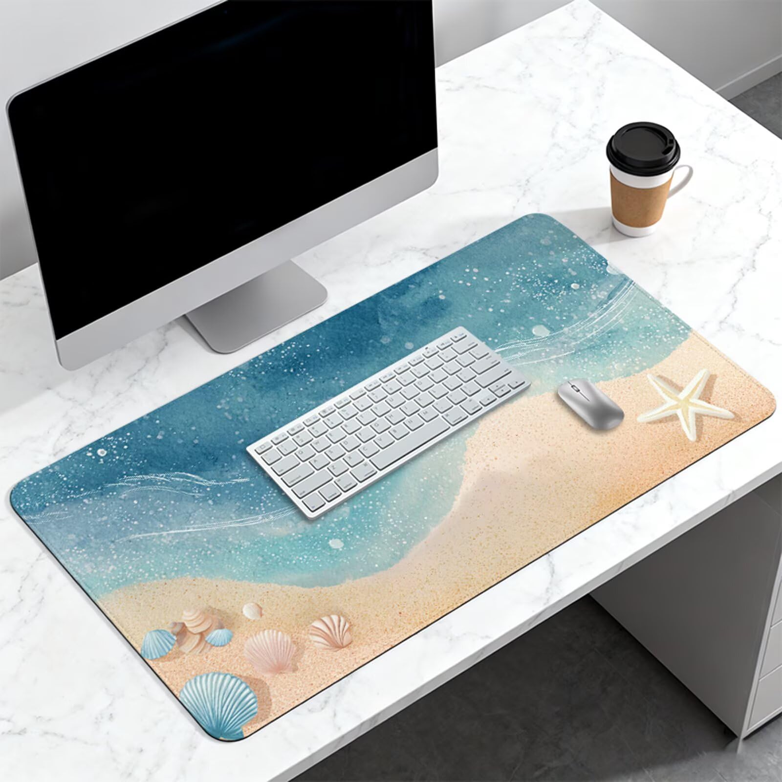 Plażowa podkładka pod mysz do gier, podkładka pod mysz XXL 1200x600 mm AVCE Gładka powierzchnia poprawia precyzję i szybkość, wodoodporna podkładka pod mysz antypoślizgowa do komputera, laptopa, biura