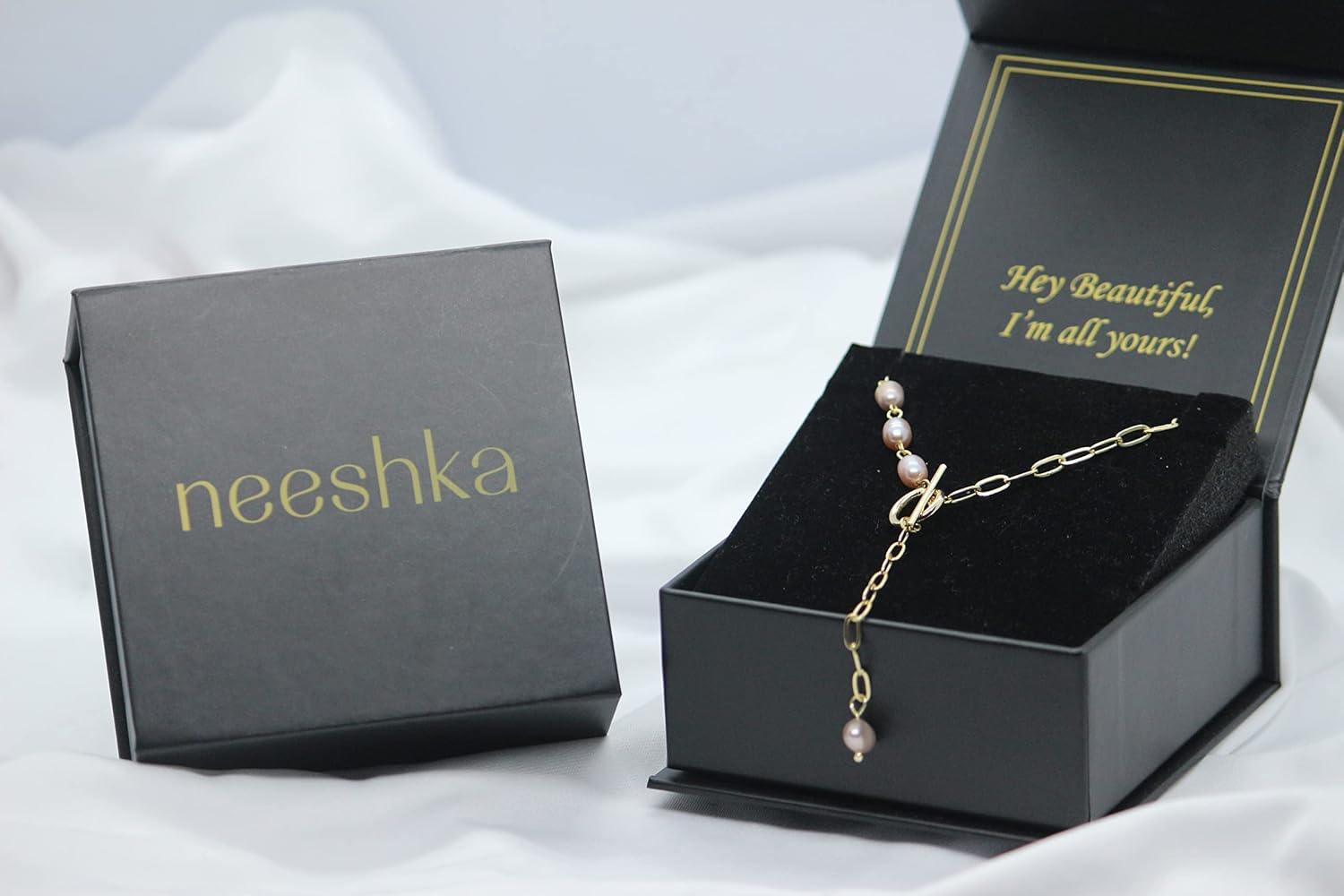 Natural Freshwater Baroque Pearl Necklace with Gold Plated Martinee Chain for Women, Trendy Jewelry Gifts for Her, Anniversary and Birthday Gifts for Wife and Girlfriend