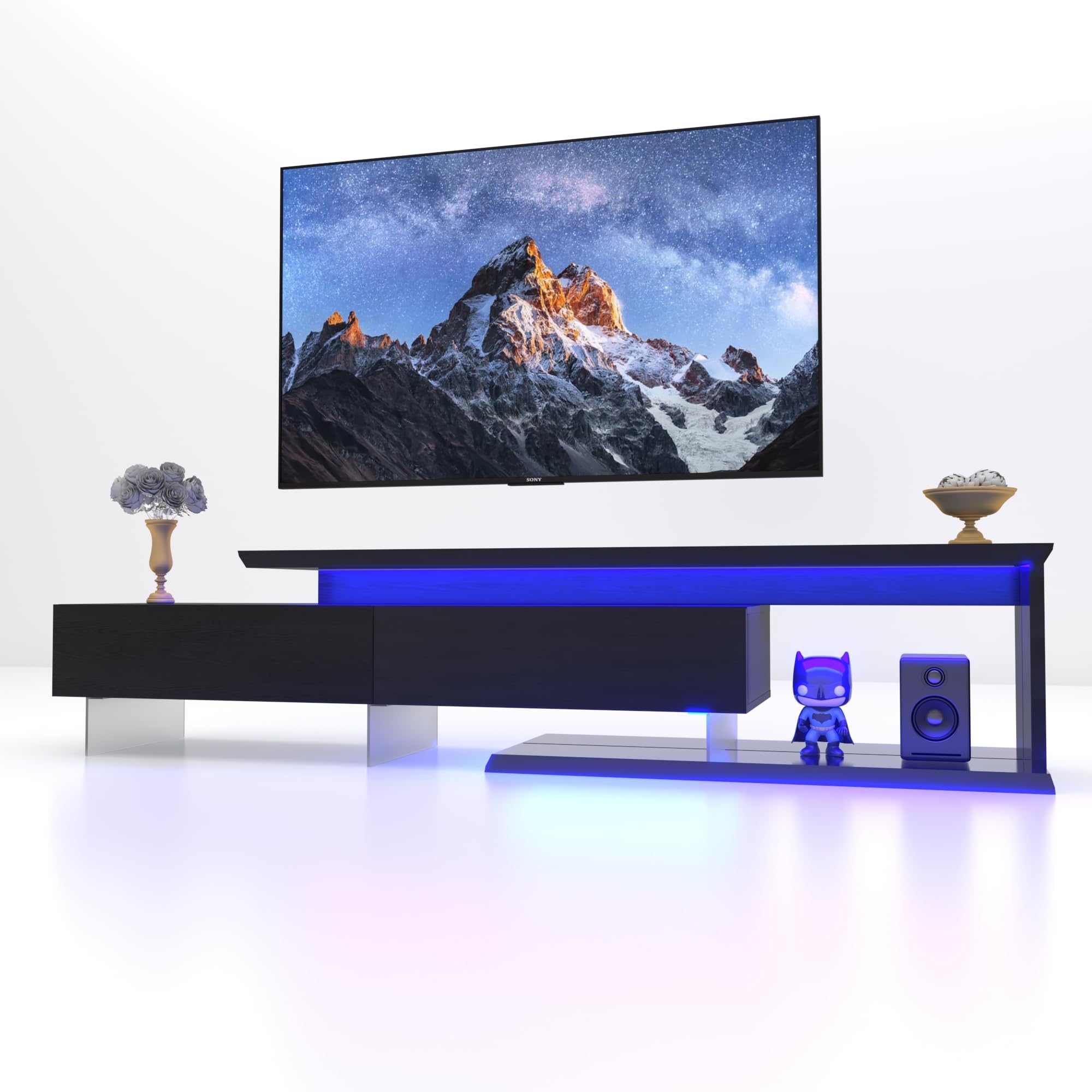 TV Stand for 55 65 75 85 Inch TV, Extendable LED Entertainment Center with Light String Equipped with Two Pull-Down Door, 60 70 80 90 Inch TV Console