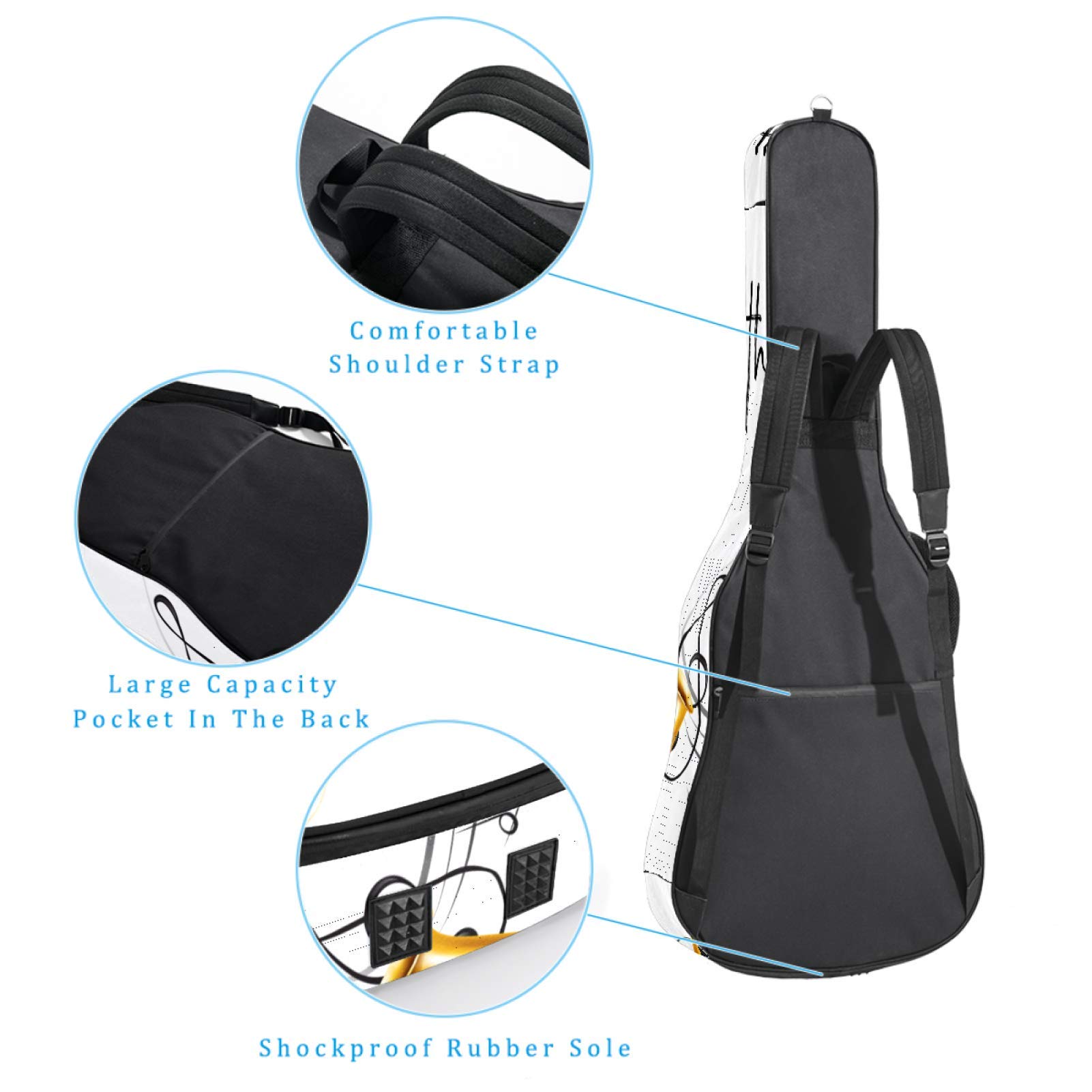 Borsa per chitarra impermeabile con cerniera morbida zaino per chitarra, basso acustico e classico folk chitarra elettrica per ascoltare la musica pianoforte violino sassofono