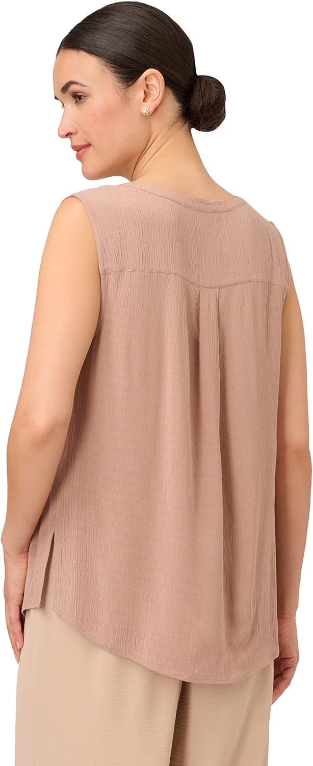 Adrianna Papell Womens Solid Woven Dobby Dot Sleeveless V-Neck Top - Image 2