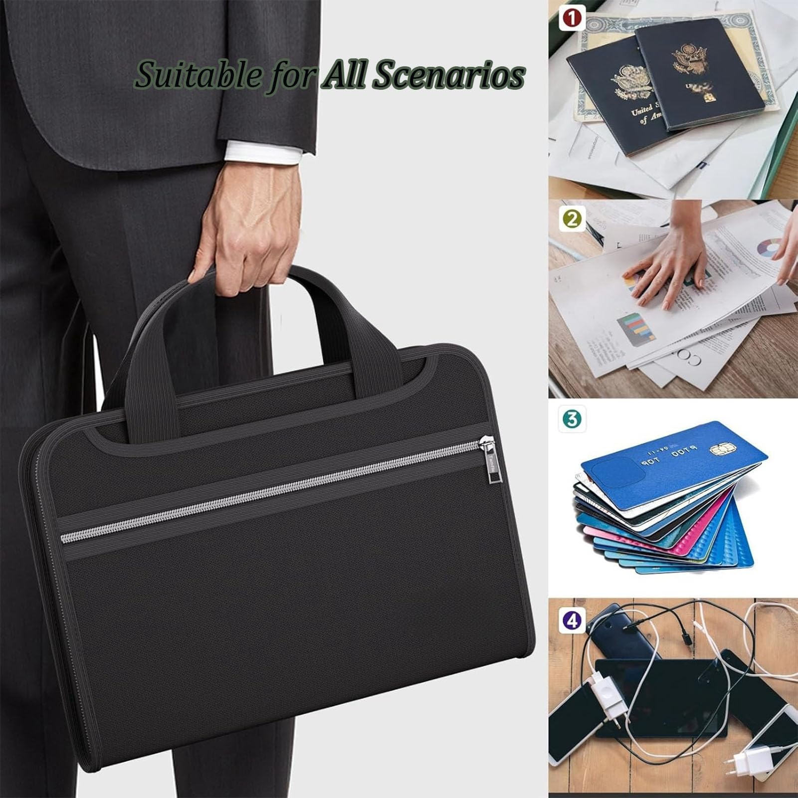 Carpeta ignífuga A4 de gran capacidad con asa, organizador de documentos impermeable portátil para oficina, hogar y escuela (Green)
