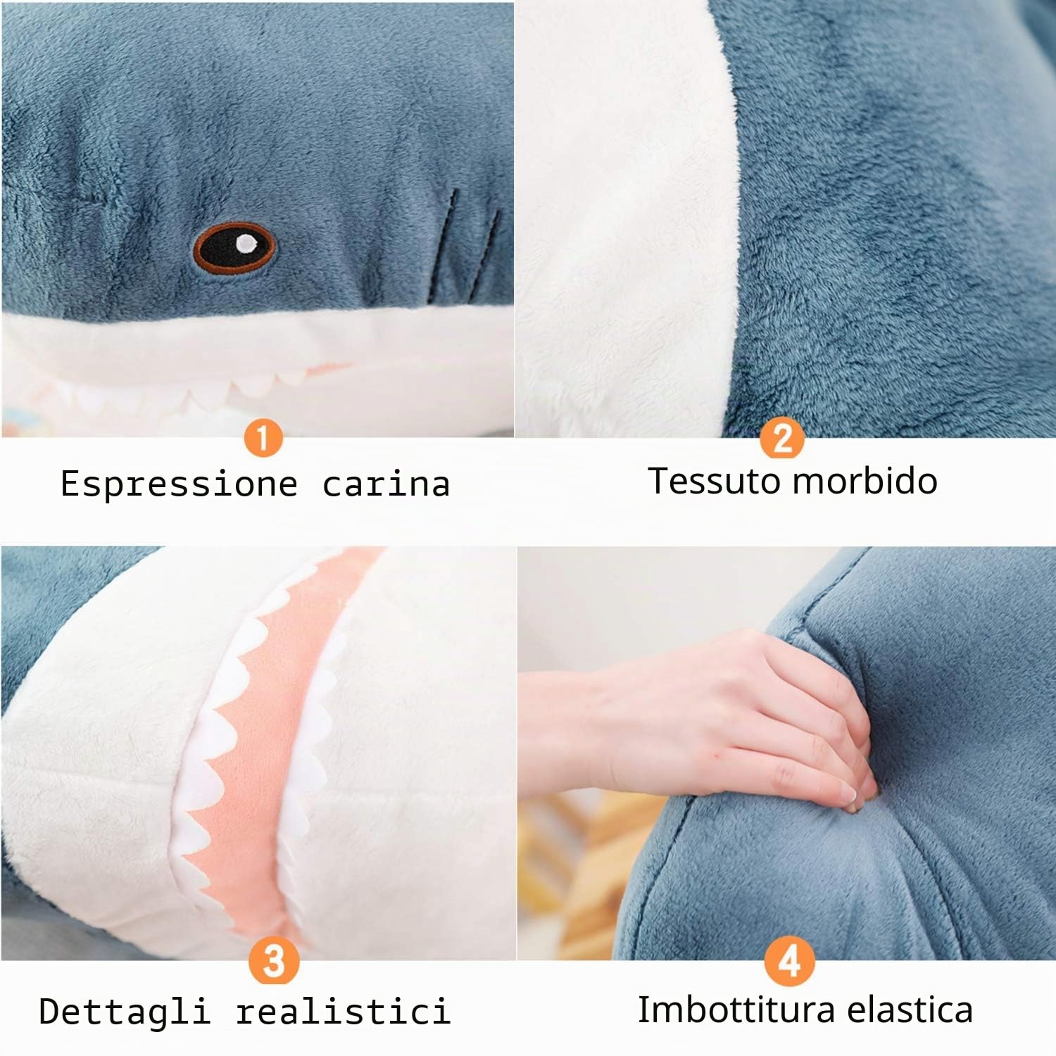 XIAOHONG Peluche a forma di squalo gigante, morbido cuscino decorativo a forma di squalo, regalo per bambini