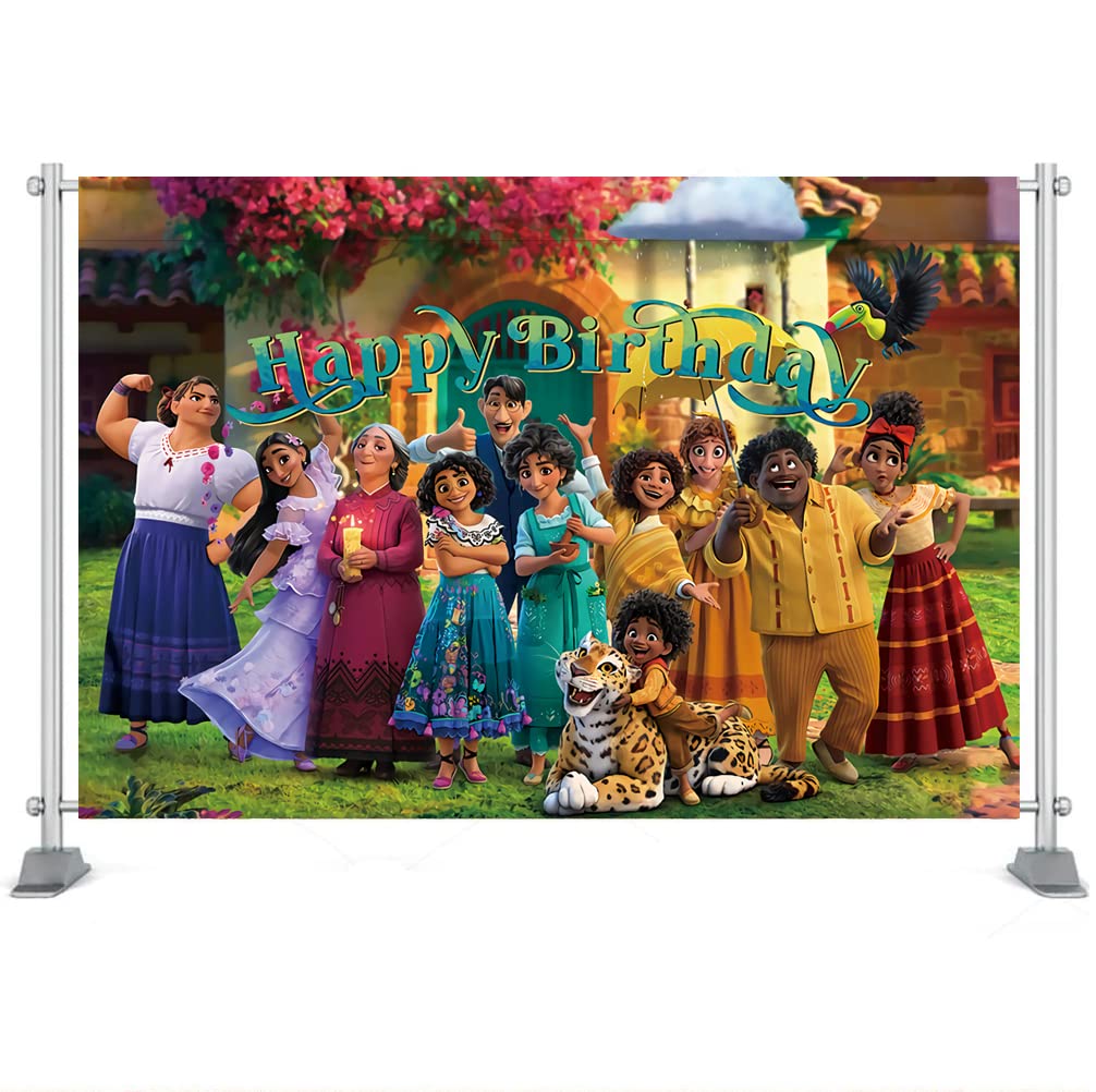 5x3ft Encanto Backdrop Magic Movie for Party Vinyl Birthday Party Background Decorate Supplies for Girls Magical Princess Family Banner for Cake Table