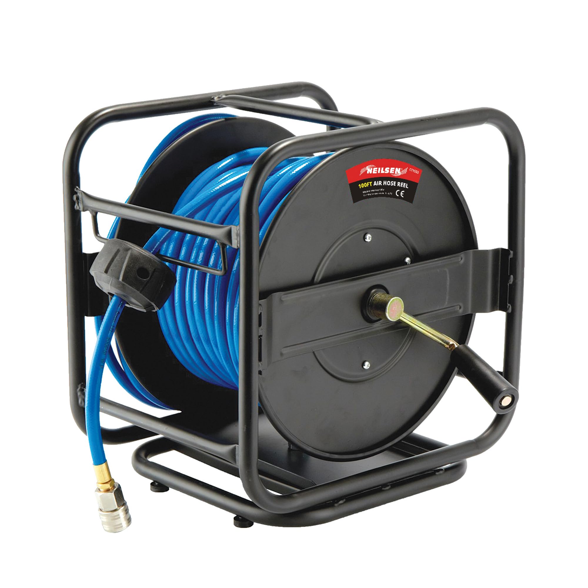 Neilsen Blue Ct1533 100Ft X 1/4In Air Hose Reel With Rotating Base For 8Mm Air Hose, 200 Psi