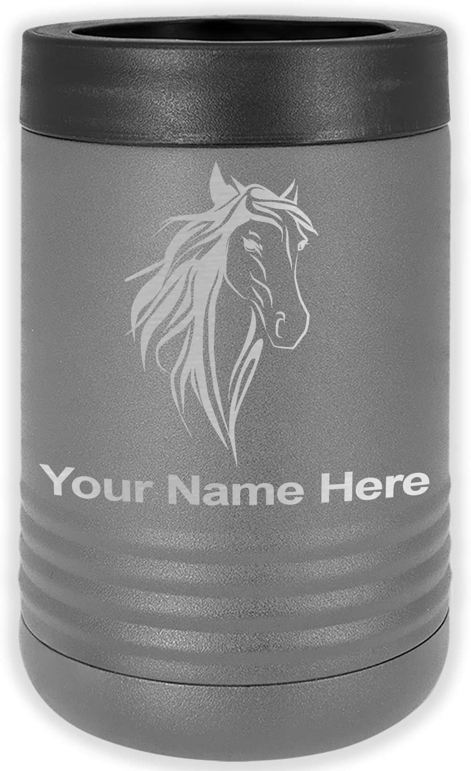 LaserGram Personalized 12 oz. Stainless Steel Can & Bottle Insulator, Horse Head 3 – Keeps Drinks Cold Longer (Pink)