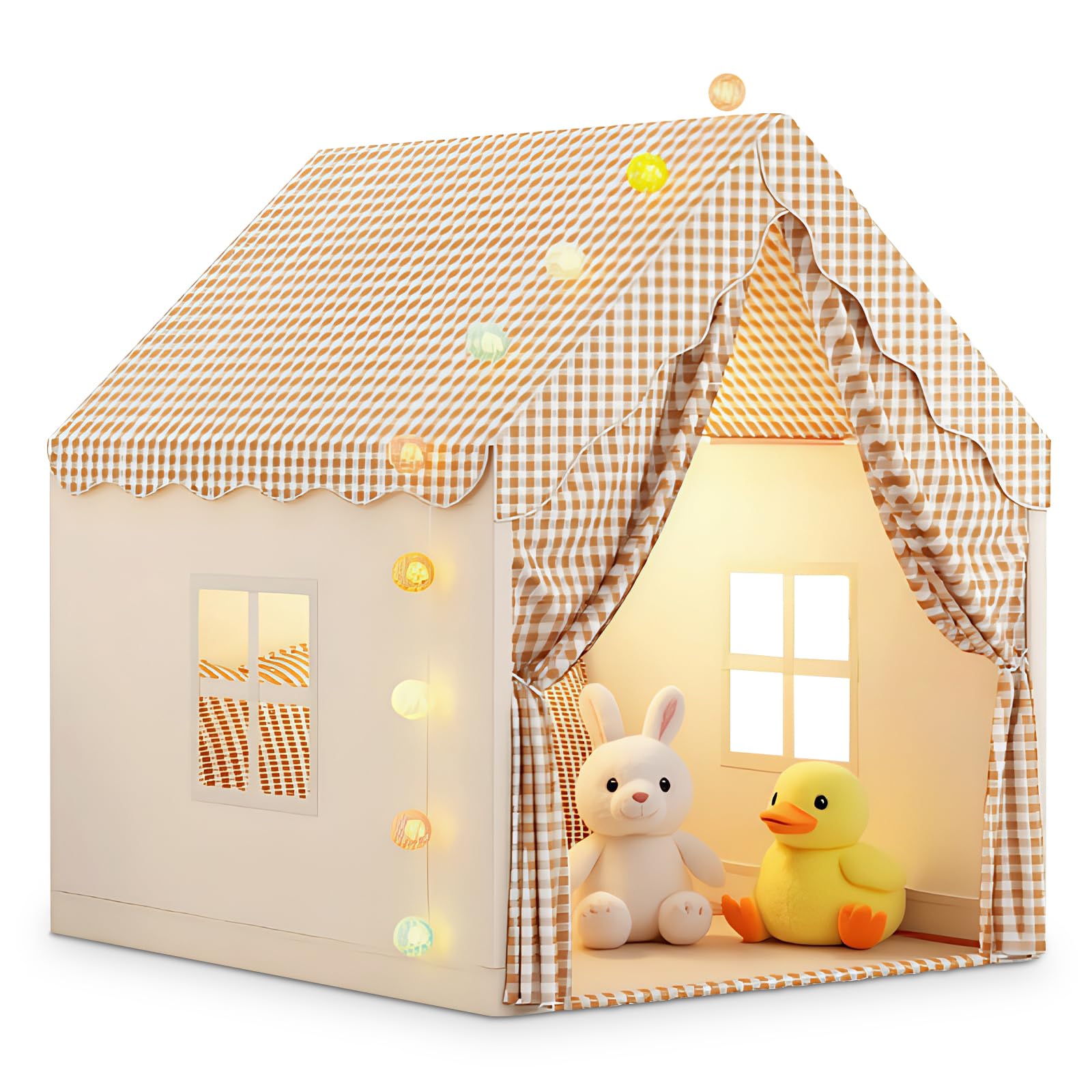 Play Tent with Lights, play tent House for Toddler Neutral Color Play Room Furniture