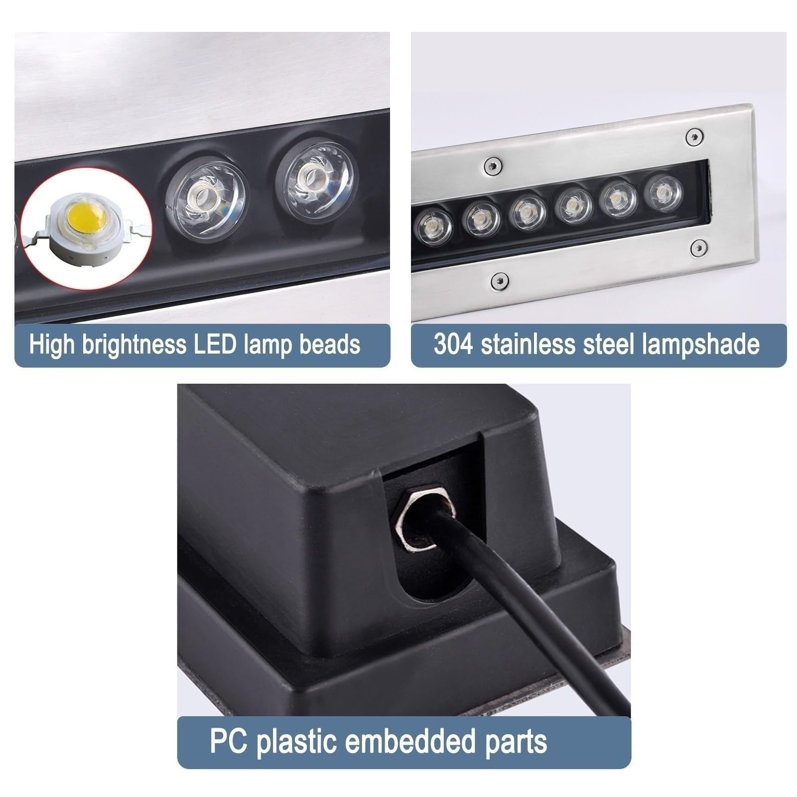 Luces LED Para Paisajismo - Lámpara Rectangular Empotrada Para Exteriores, Downlight LED Empotrado Para Exteriores (AC85-265V), Foco LED Impermeable IP65, Lámpara LED De Suelo