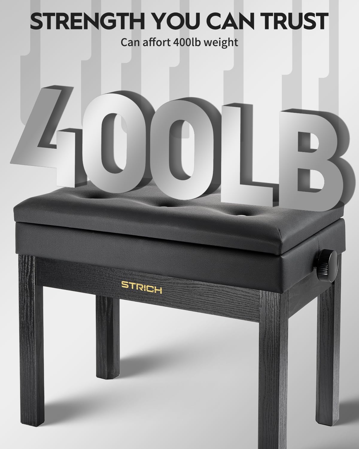 STRICH Klavierbank Höhenverstellbar mit Stauraum, Solid Wood Keyboard Bench Piano Bookcase Stool Chair Seat with High-Density Sponges Cushion, SPB-20