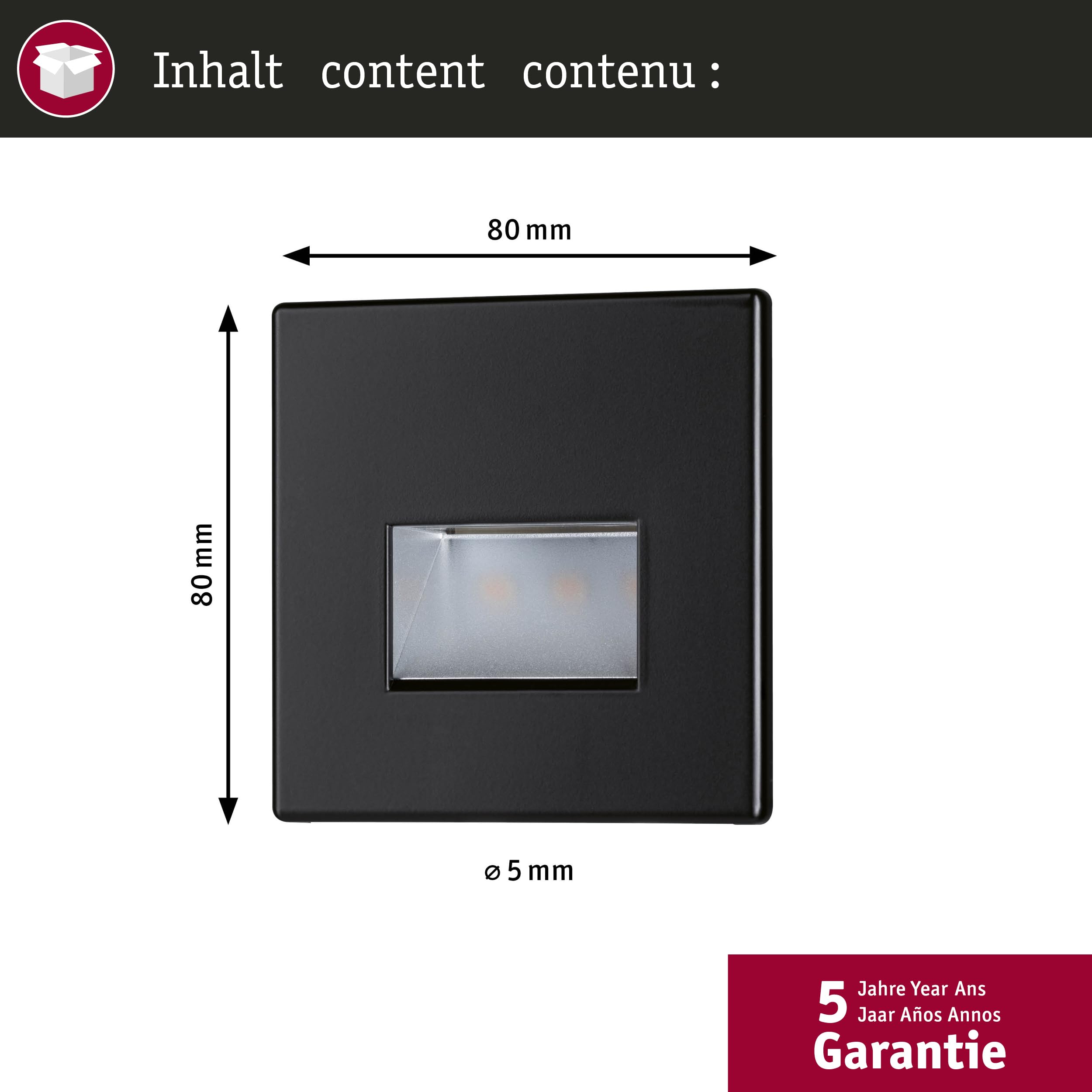 Paulmann 93094 oprawa wpuszczana LED opr. wpuszcz. w ścianę Edge Quadro zest 80x5mm 50lm 230V kwadr w zest. 1x1,2 W Outdoor Czarny mat tw. szt. 2700K
