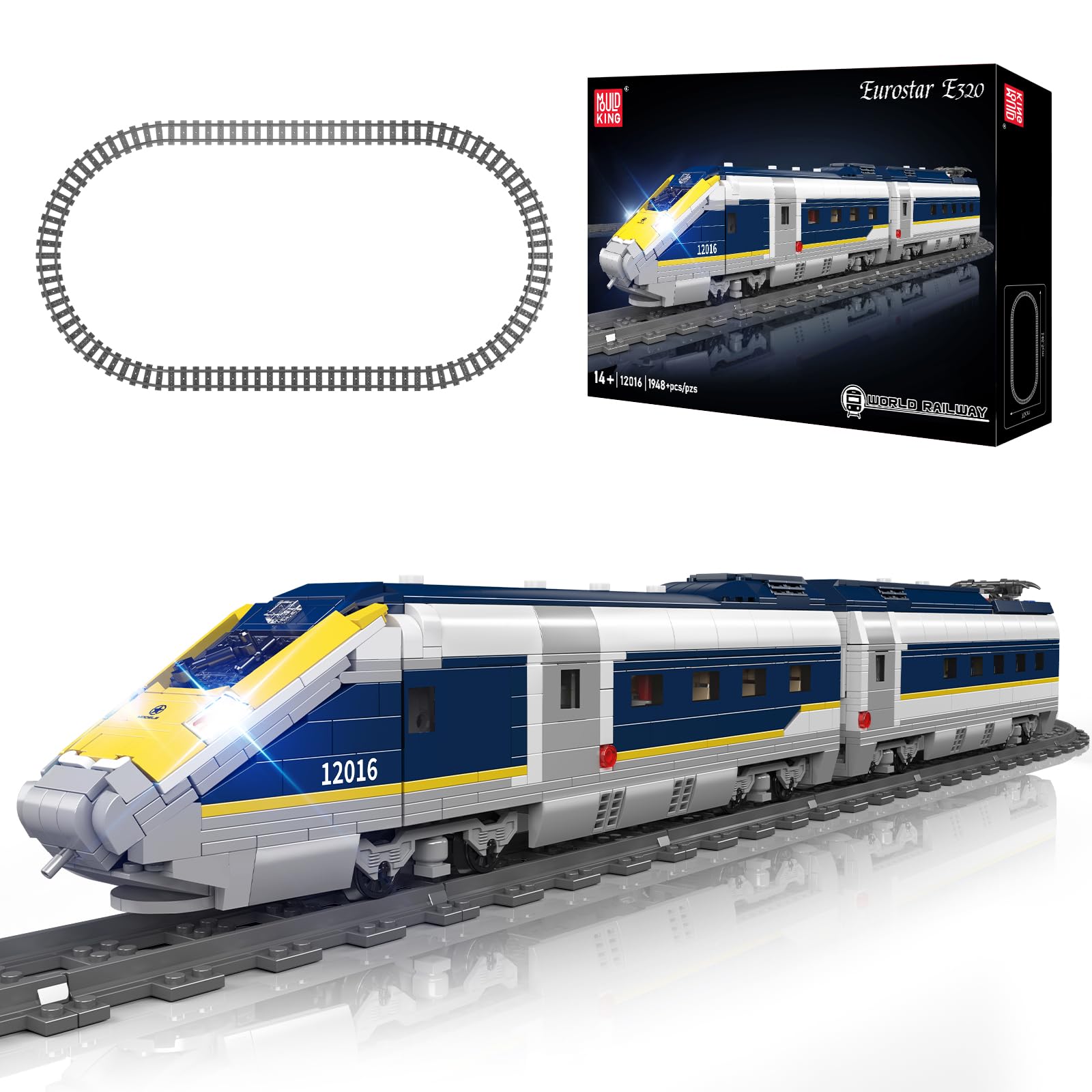 Mould King 12016 Train Building Block Kits, Remote/App Control Train Toy Set With LED Lighting, Collectible Gift for Adult/Teens 14+ Years (1948 PCS)