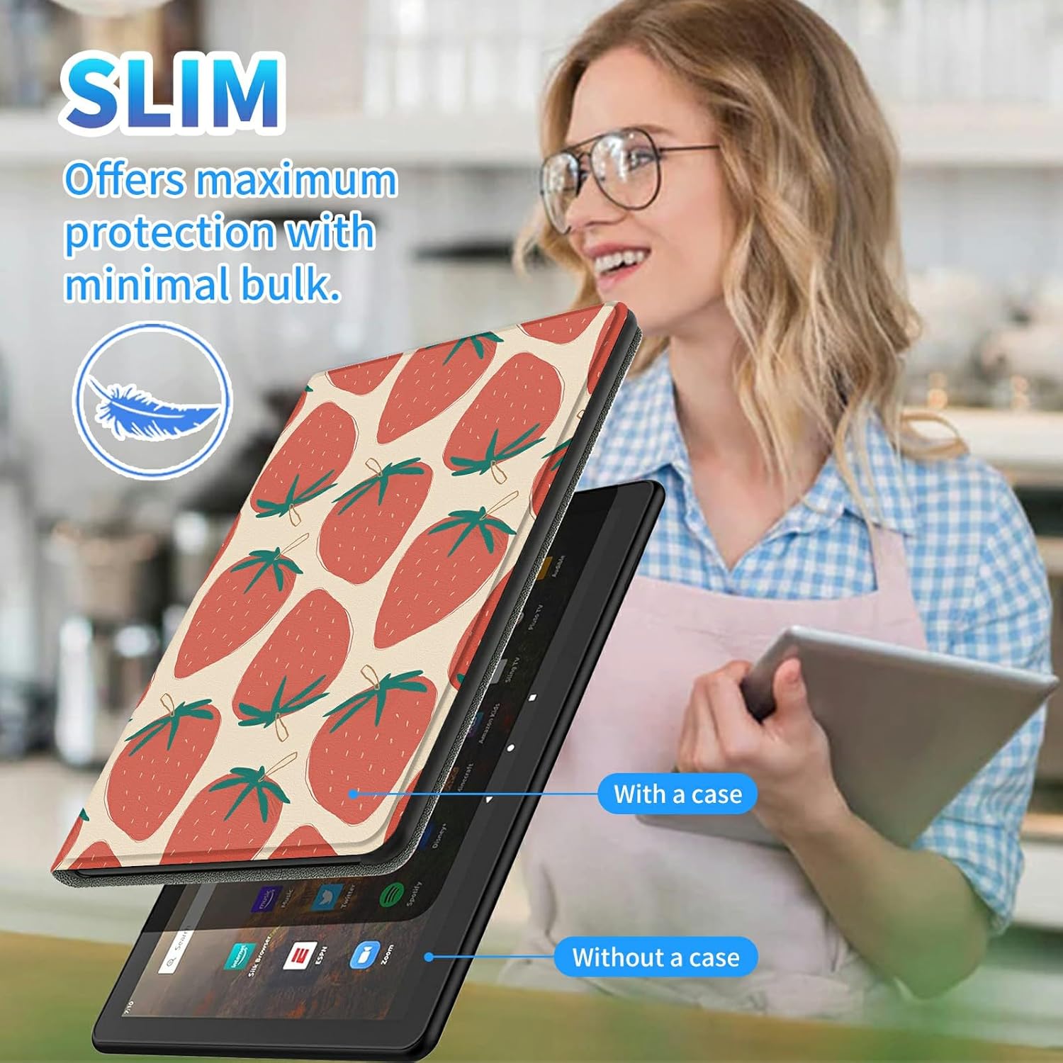 Slim Case for All-New 6" Kindle (11th Gen, 2024/2022 Release E-Reader) + 1 Screen Clean Pad, Multi-Angle Kickstand Cover with Auto Wake/Sleep Case, Strawberry