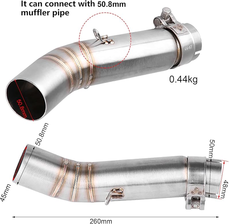 FTVOGUE Motorkerékpár Középső Kipufogócső Csatlakozó Honda CBR500R CB500X CBR400R CB400X Modellekhez 2013-2015 Rozsdamentes Acél 51mm