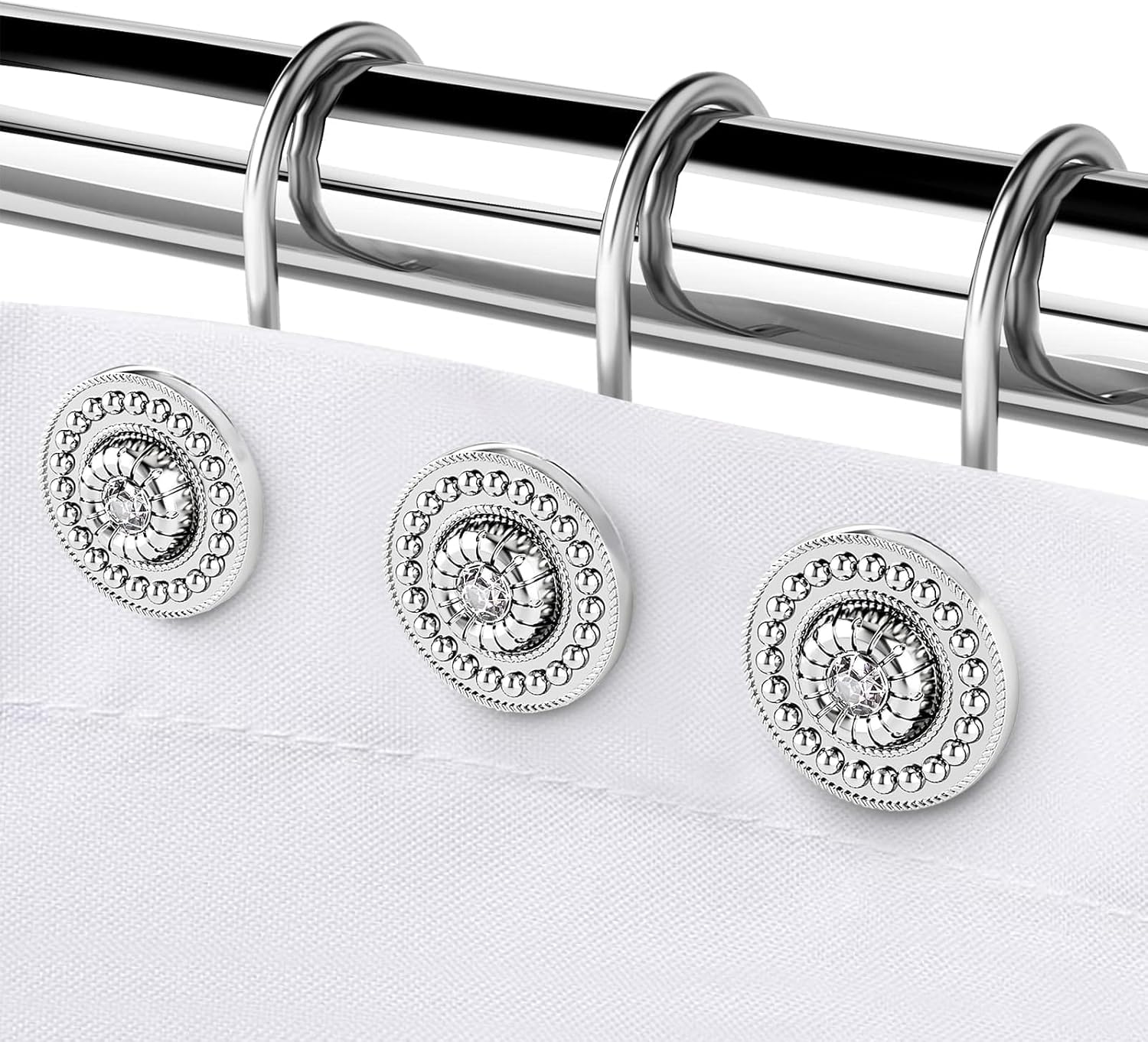 Silver Shower Curtain Hooks, Rust Proof Shower Curtain