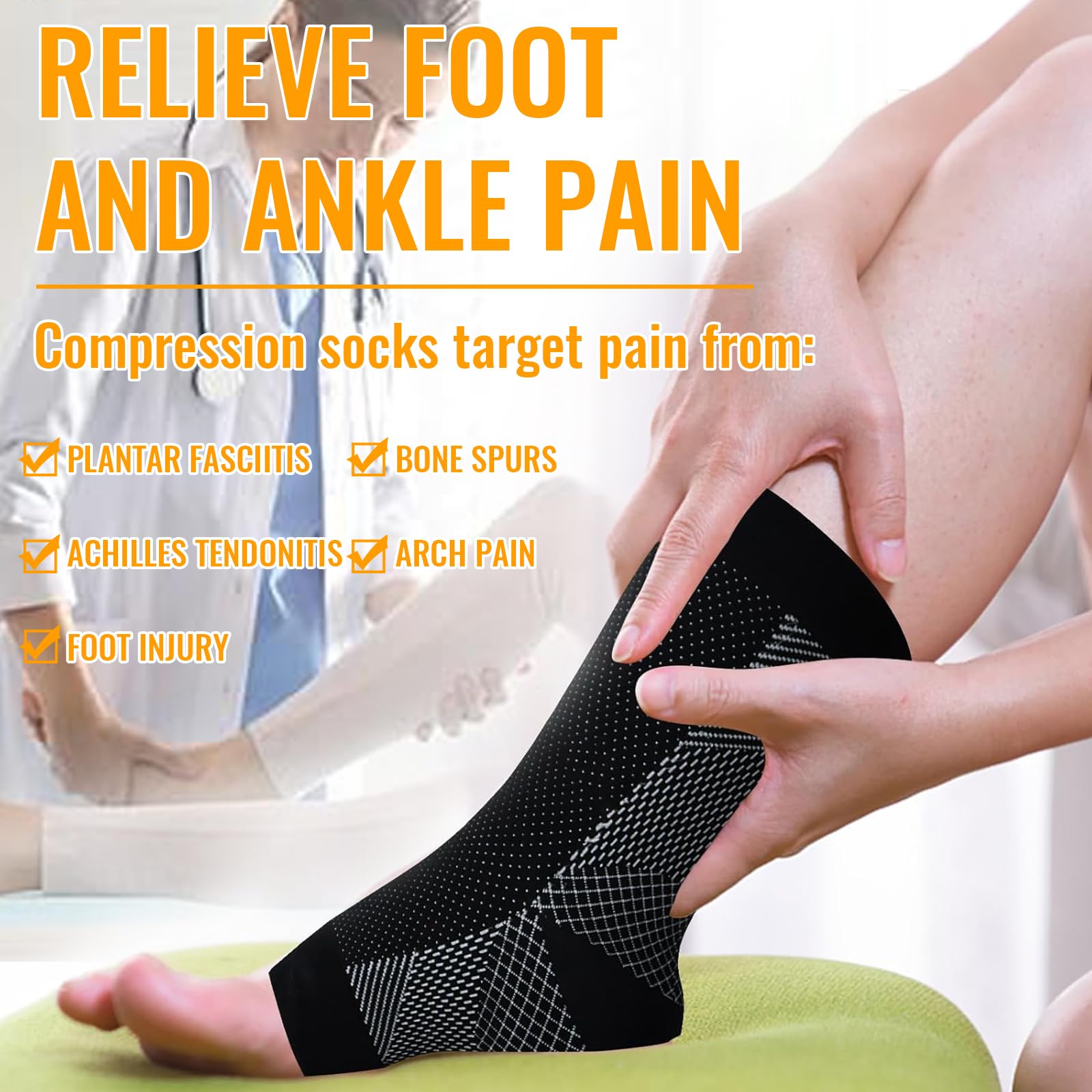 WiDream 2 Piezas Calcetines Compresivos, Sport Calcetines Fascitis Plantar, Calcetines de Compresión, para Mujer y Hombre Aliviar El Dolor De Pies(L-XL)